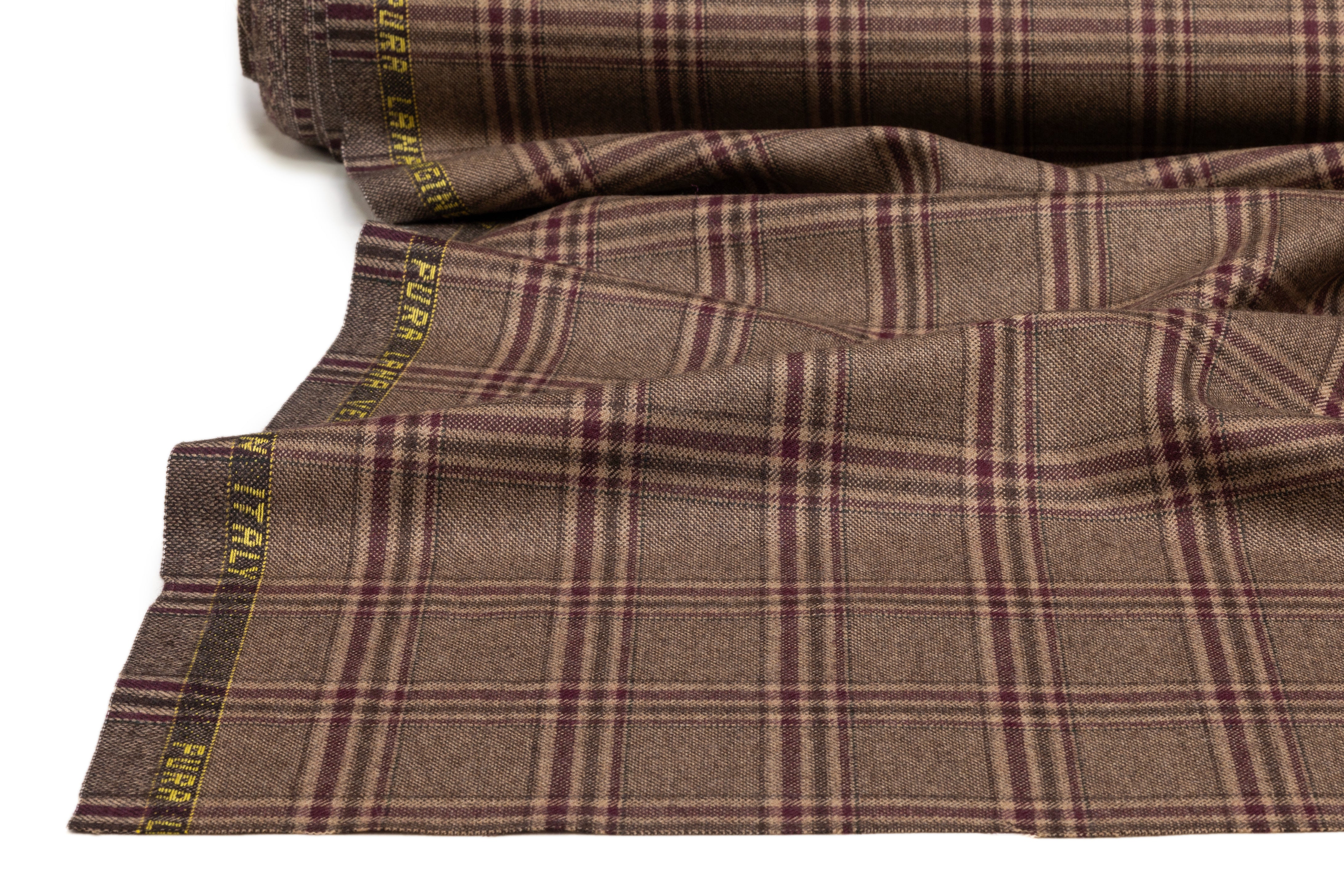 Plaid Italian Wool Suiting - Brown / Burgundy