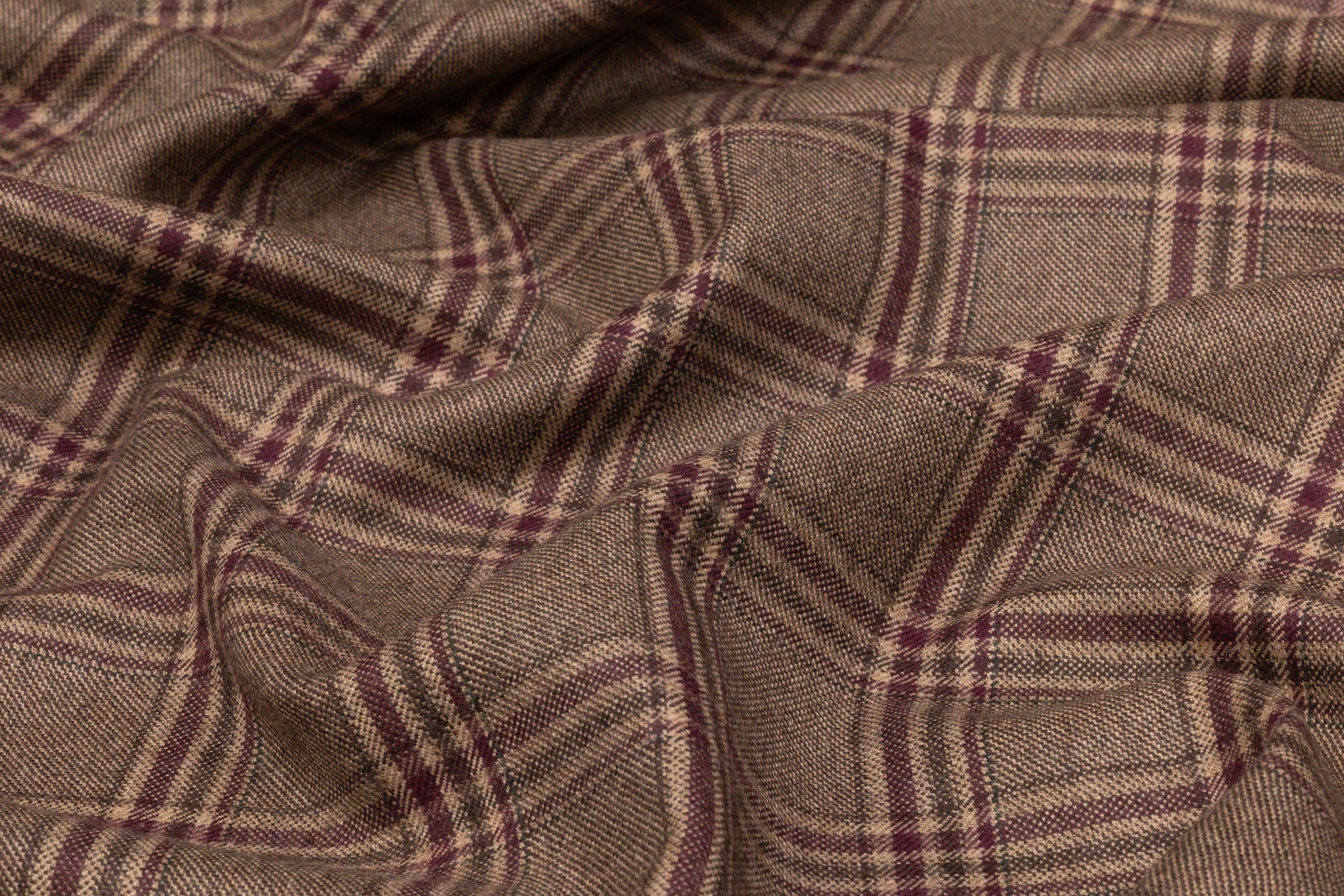 Plaid Italian Wool Suiting - Brown / Burgundy