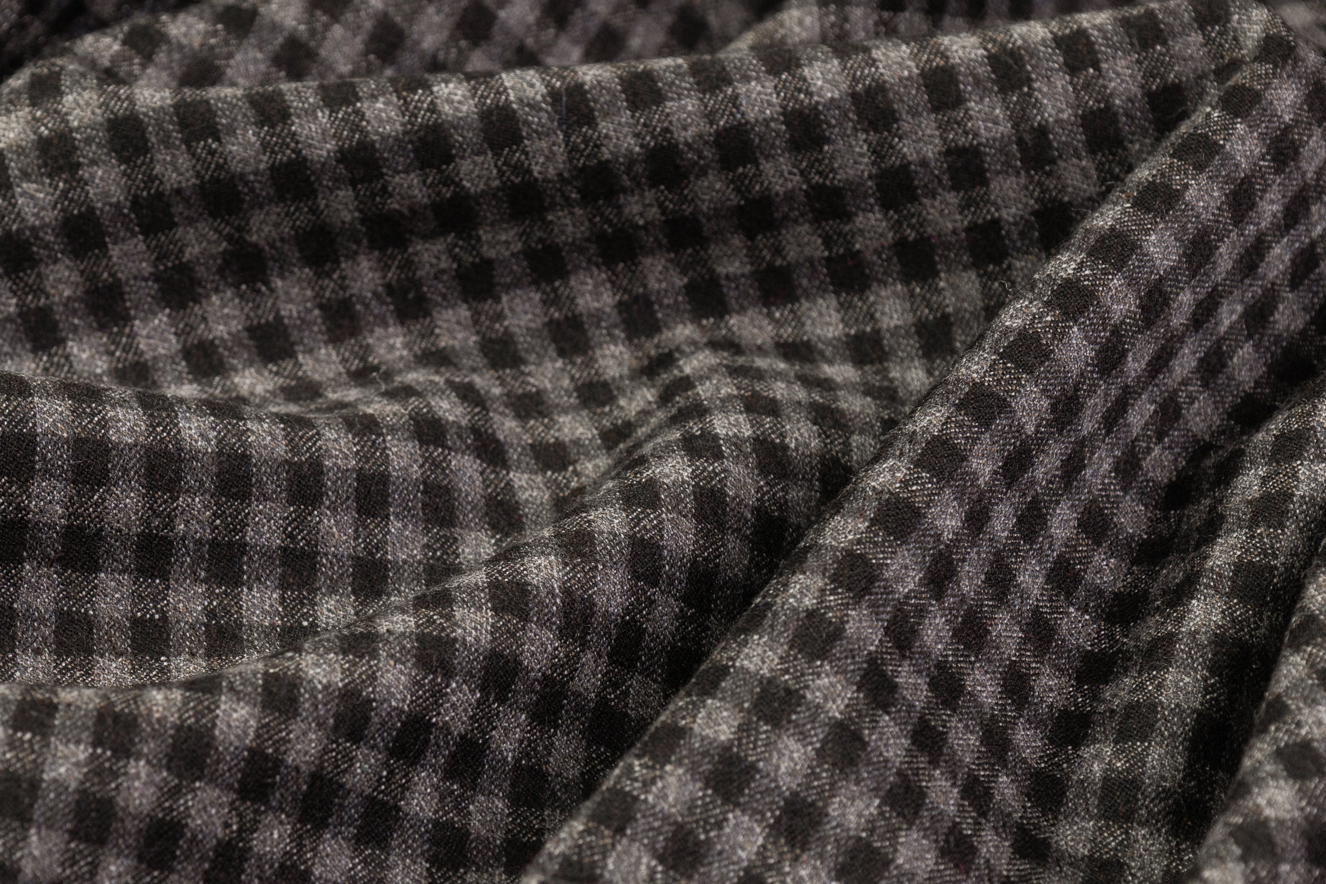 Gingham Checked Italian Wool Suiting - Gray / Dark Brown