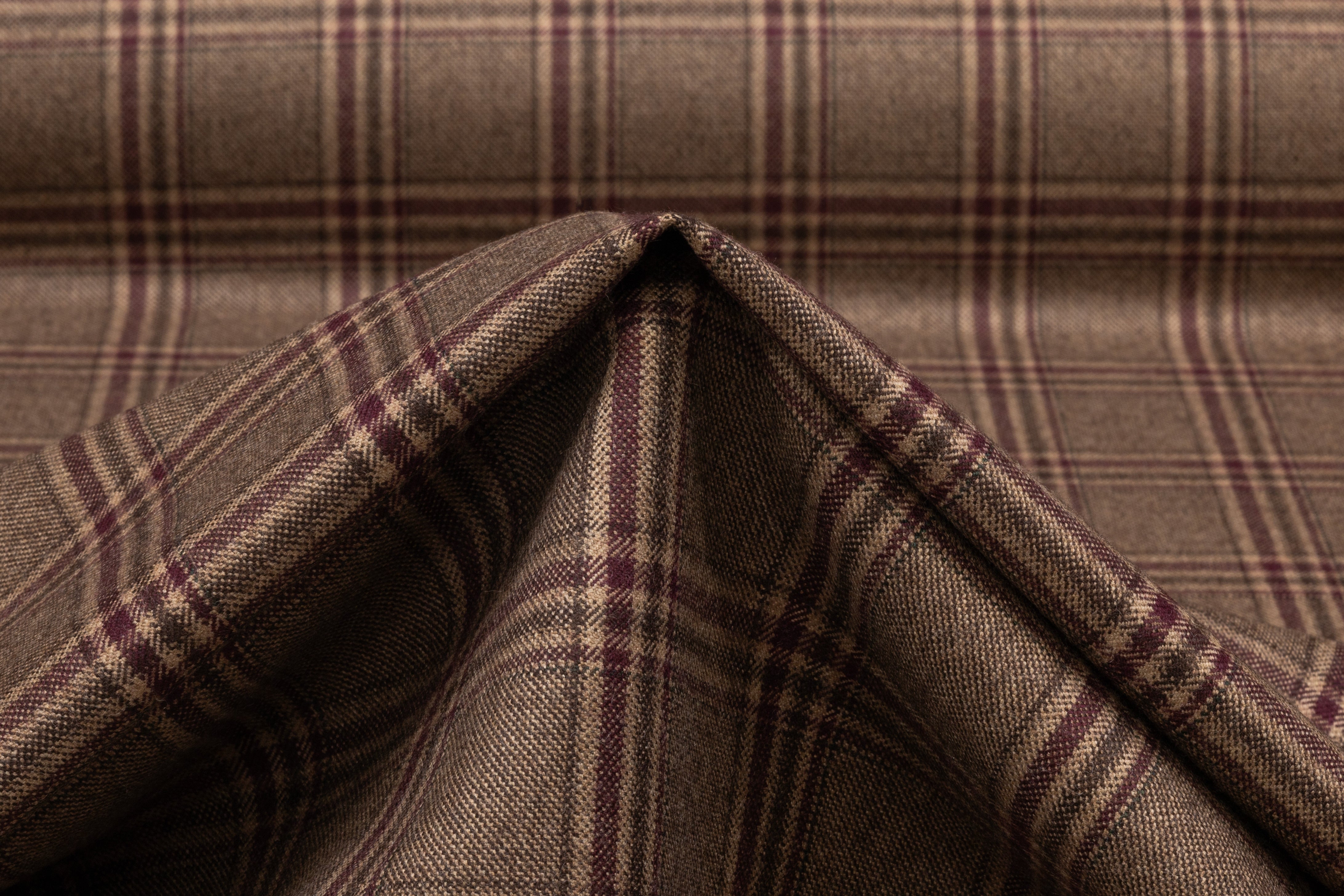 Plaid Italian Wool Suiting - Brown / Burgundy