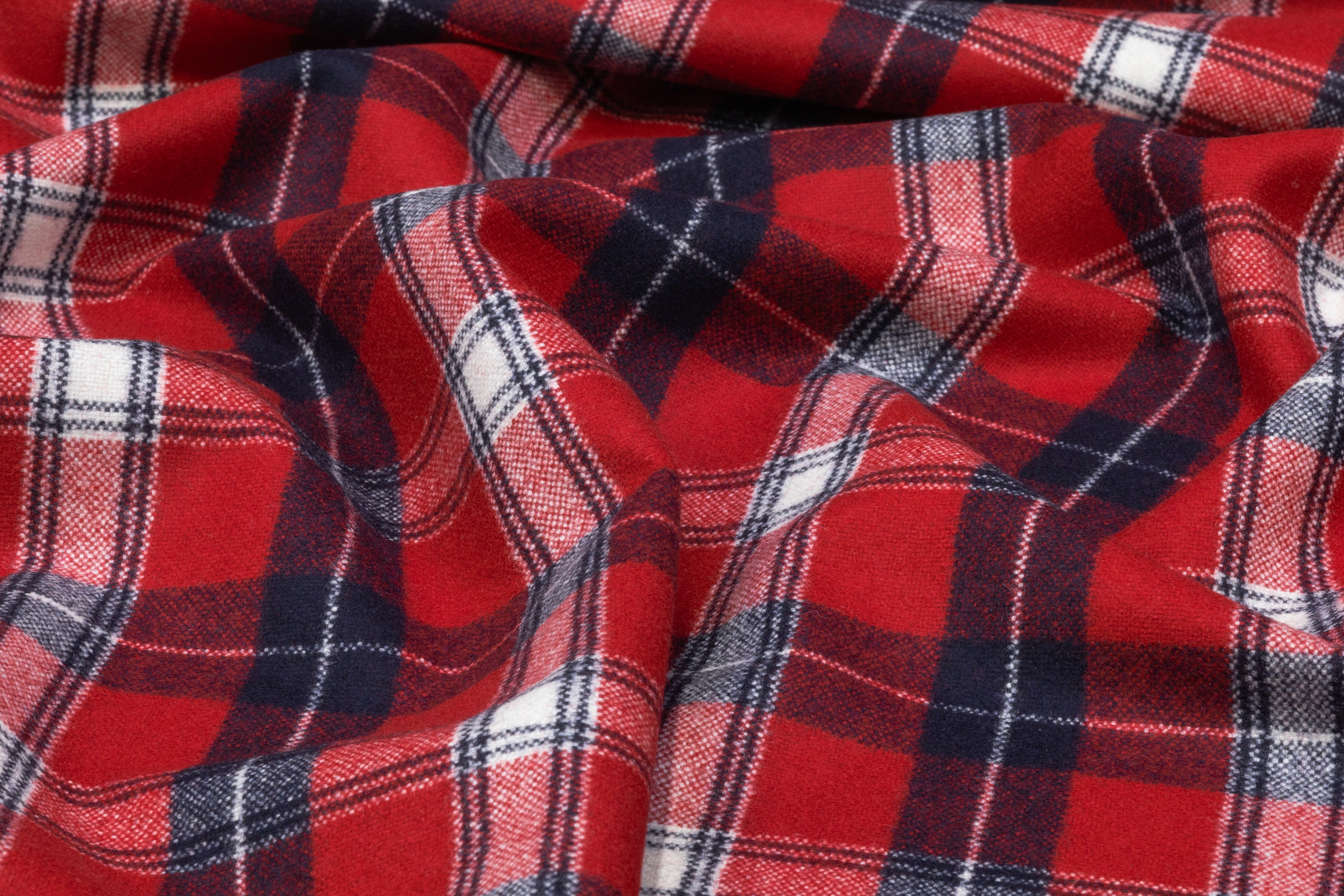 Plaid Italian Wool Suiting - Red / Navy