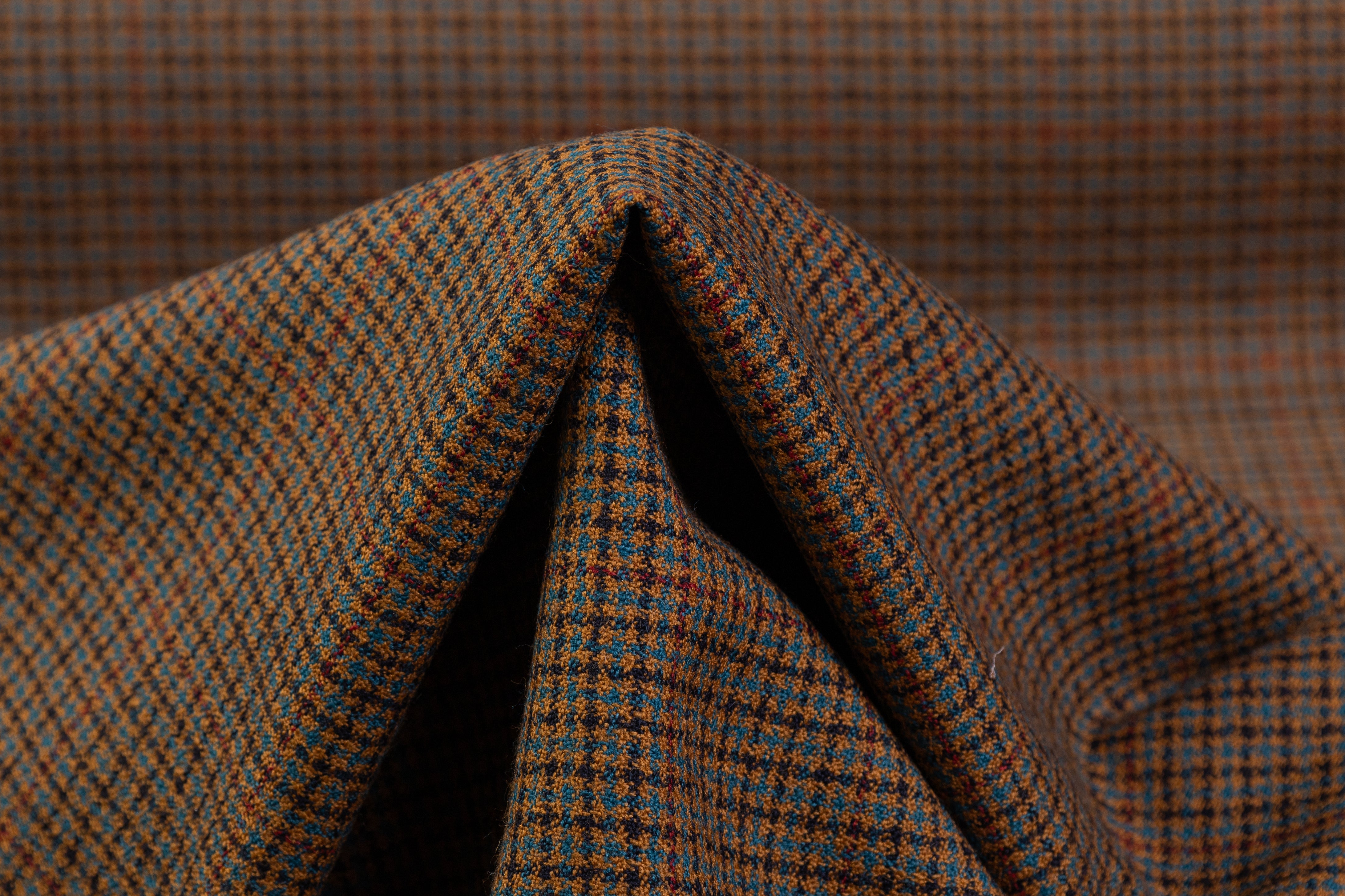 Ferla - Checked Italian Wool Suiting - Brown / Teal / Burgundy