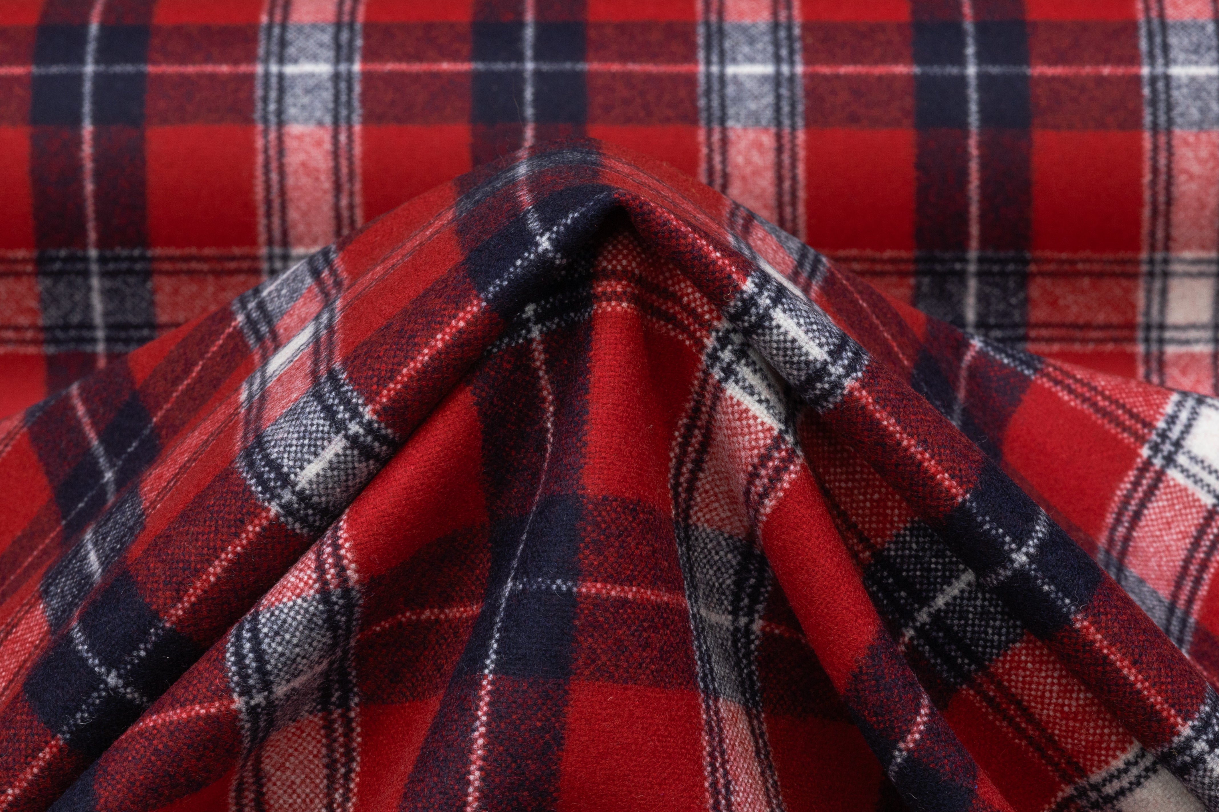Plaid Italian Wool Suiting - Red / Navy