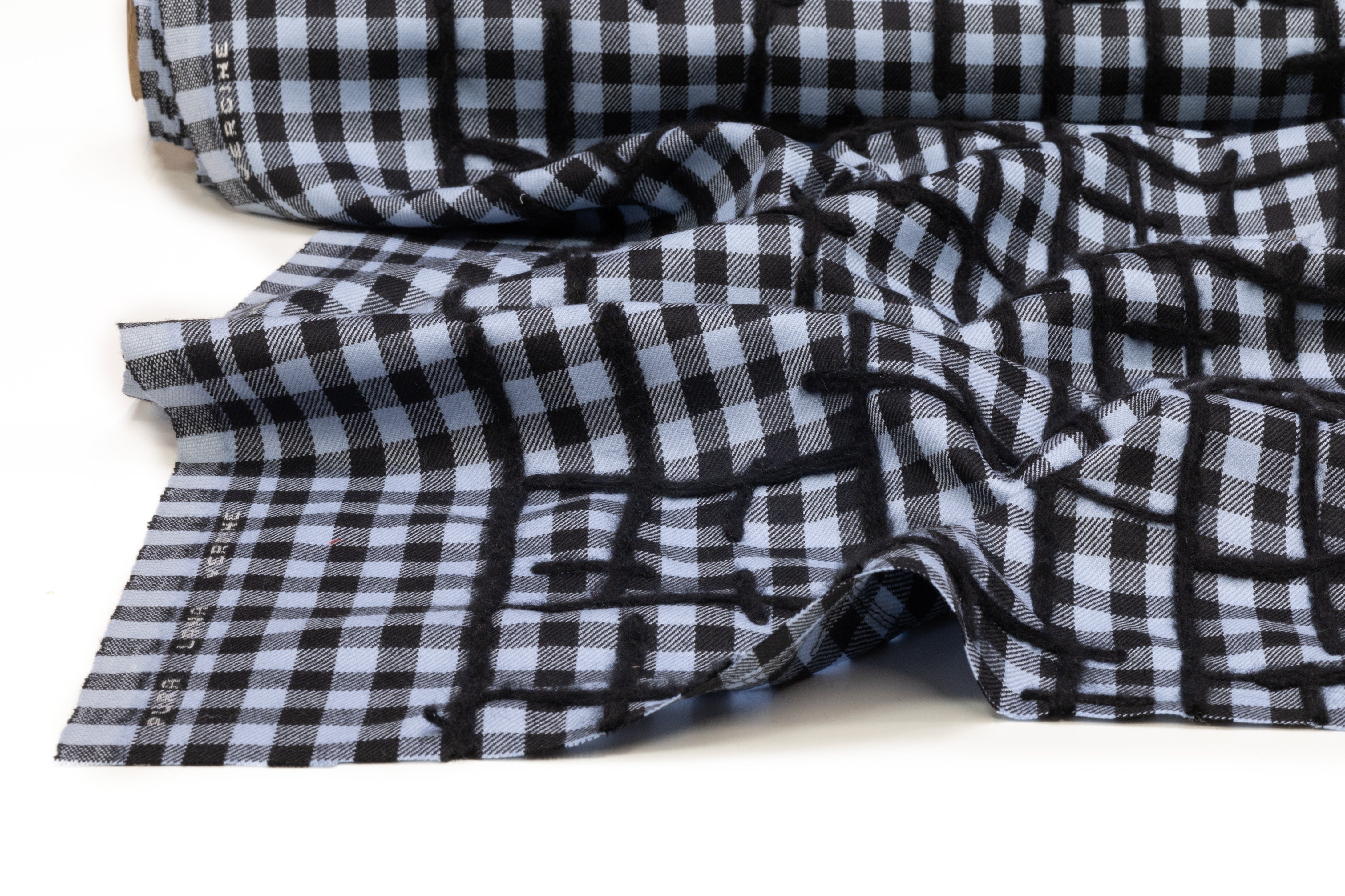Abstract Embroidered Checked Italian Wool - Black / Blue