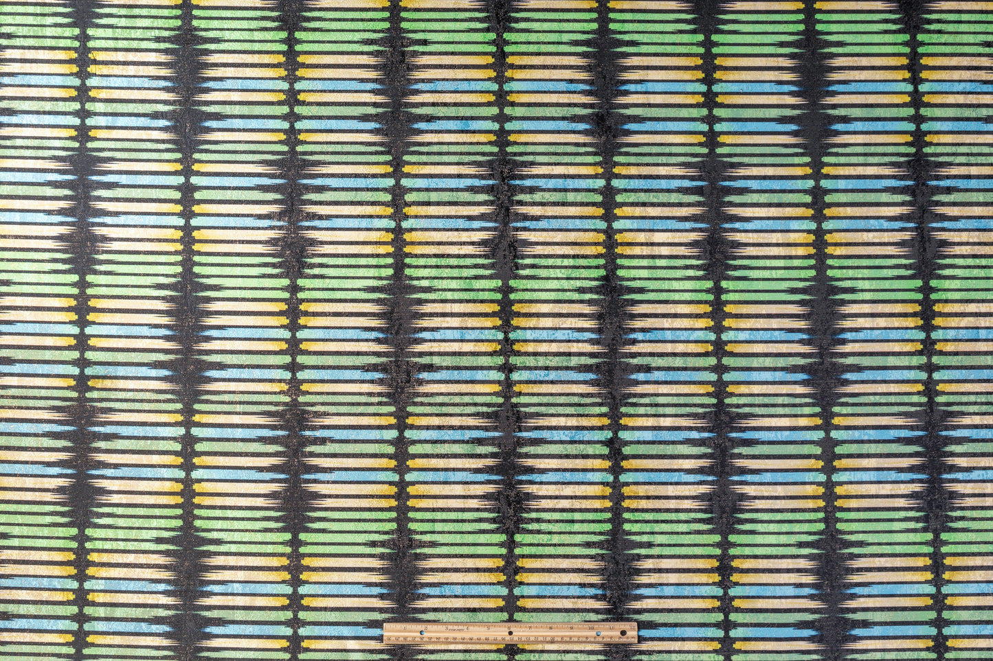 Streak Printed Metallic Brocade - Green / Blue / Yellow