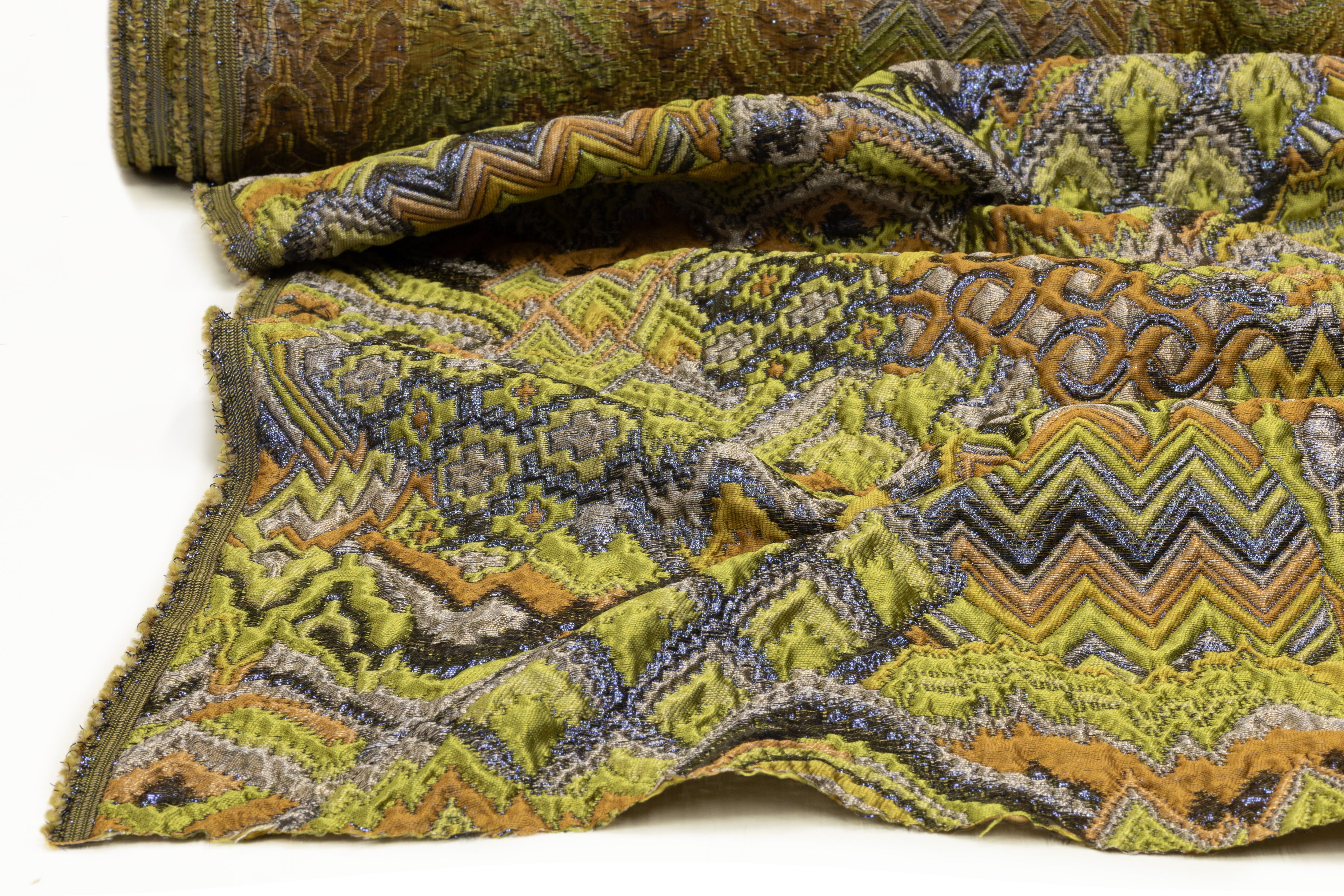 Abstract Metallic Italian Brocade - Green / Brown