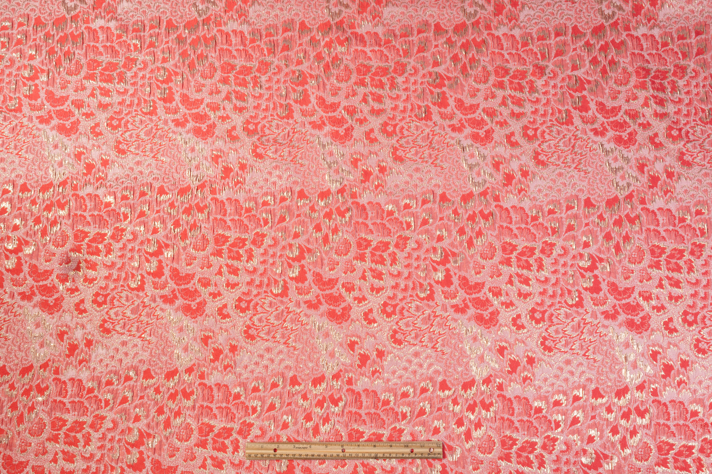Floral Crushed Metallic Brocade - Coral Pink / Gold