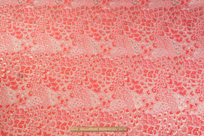 Floral Crushed Metallic Brocade - Coral Pink / Gold