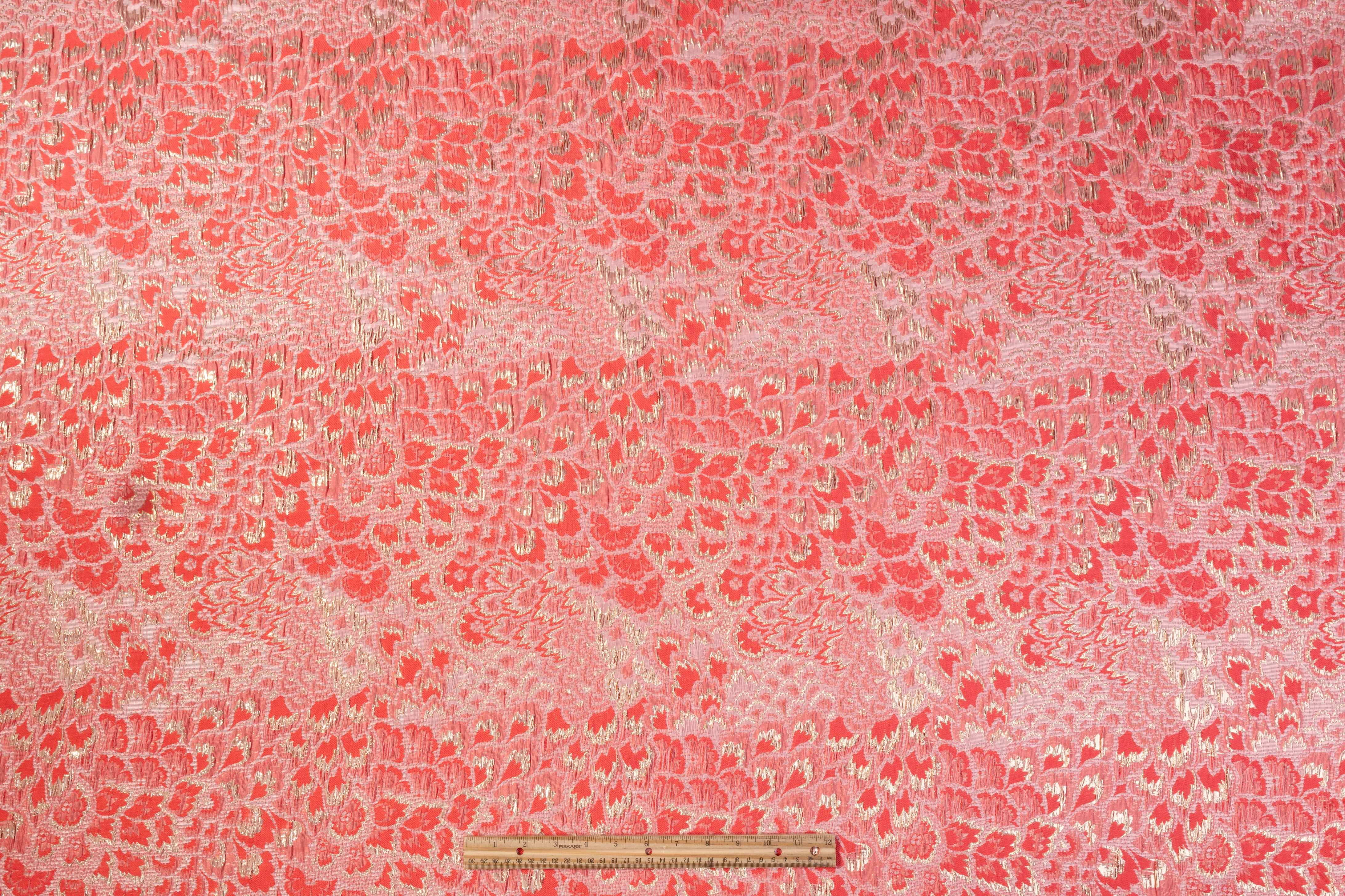 Floral Crushed Metallic Brocade - Coral Pink / Gold