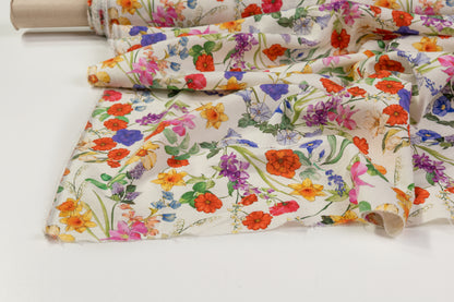 Floral Italian Linen Viscose Blend - Multicolor