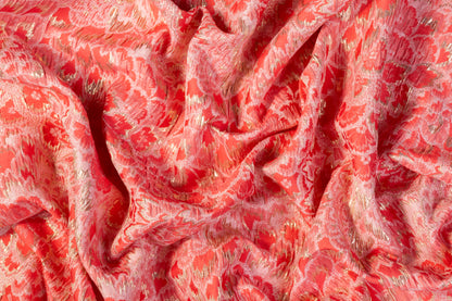 Floral Crushed Metallic Brocade - Coral Pink / Gold