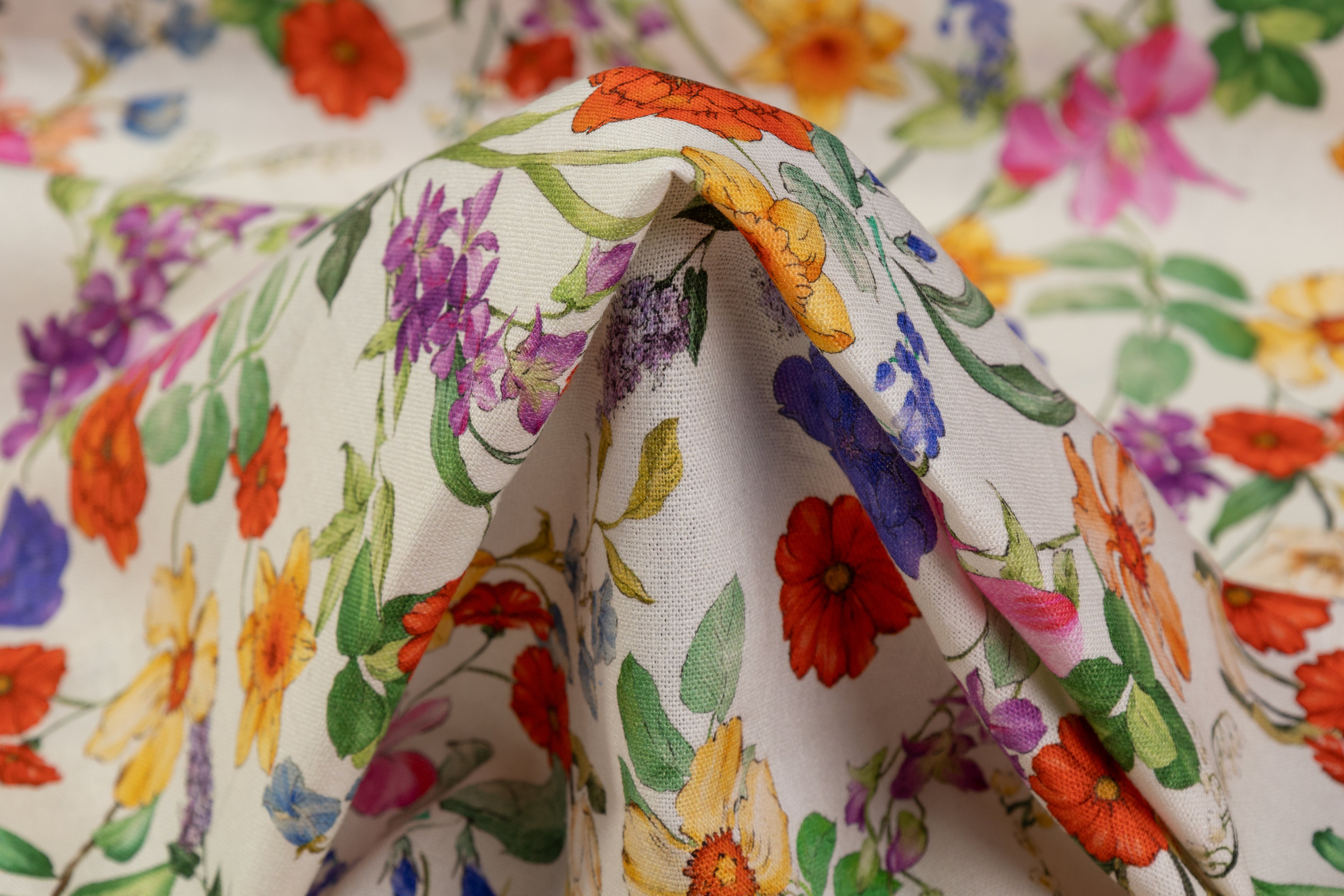Floral Italian Linen Viscose Blend - Multicolor