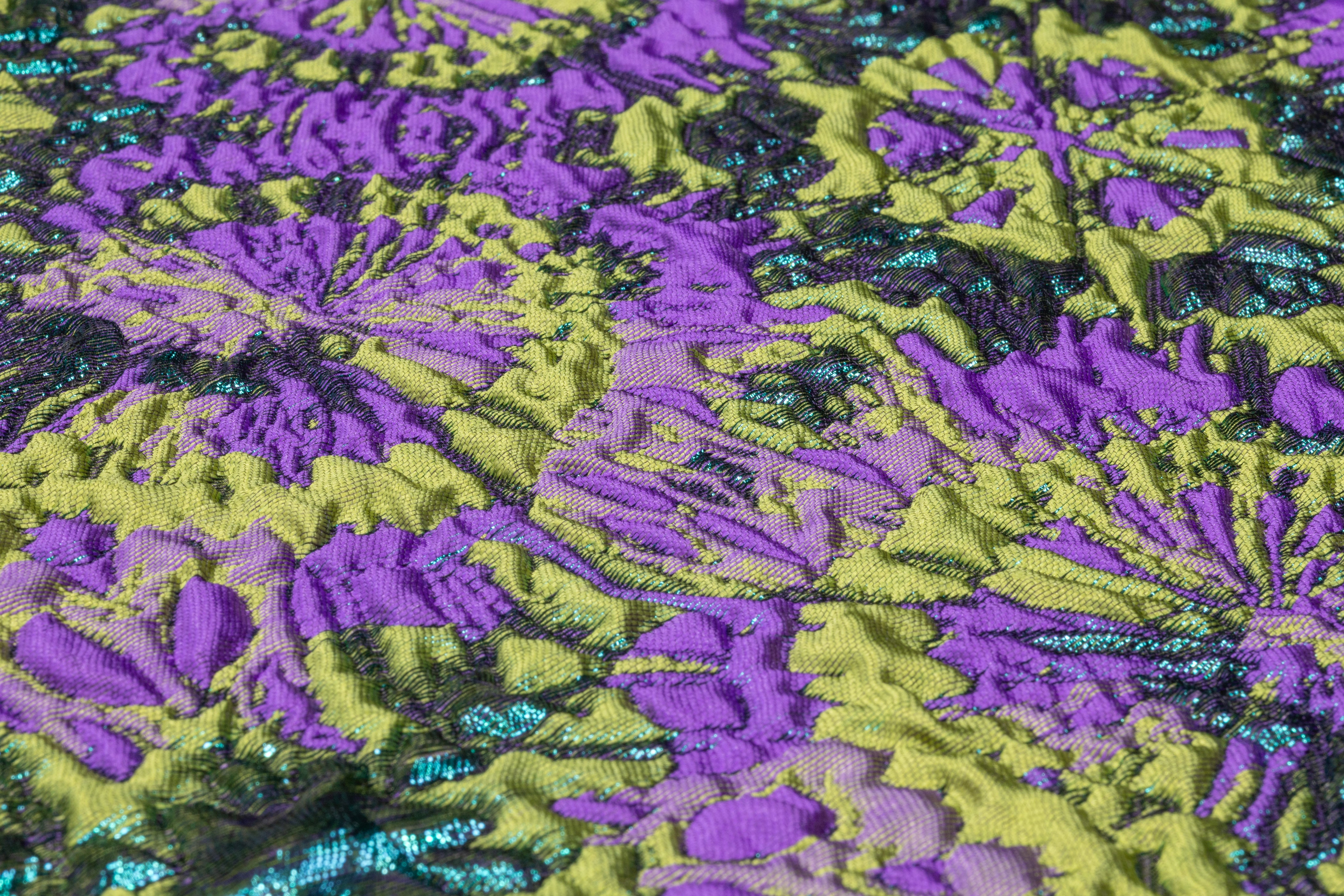 Abstract Metallic Italian Brocade - Purple / Green