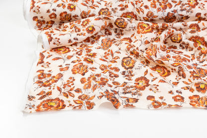 Floral Italian Linen - Off White / Burnt Orange