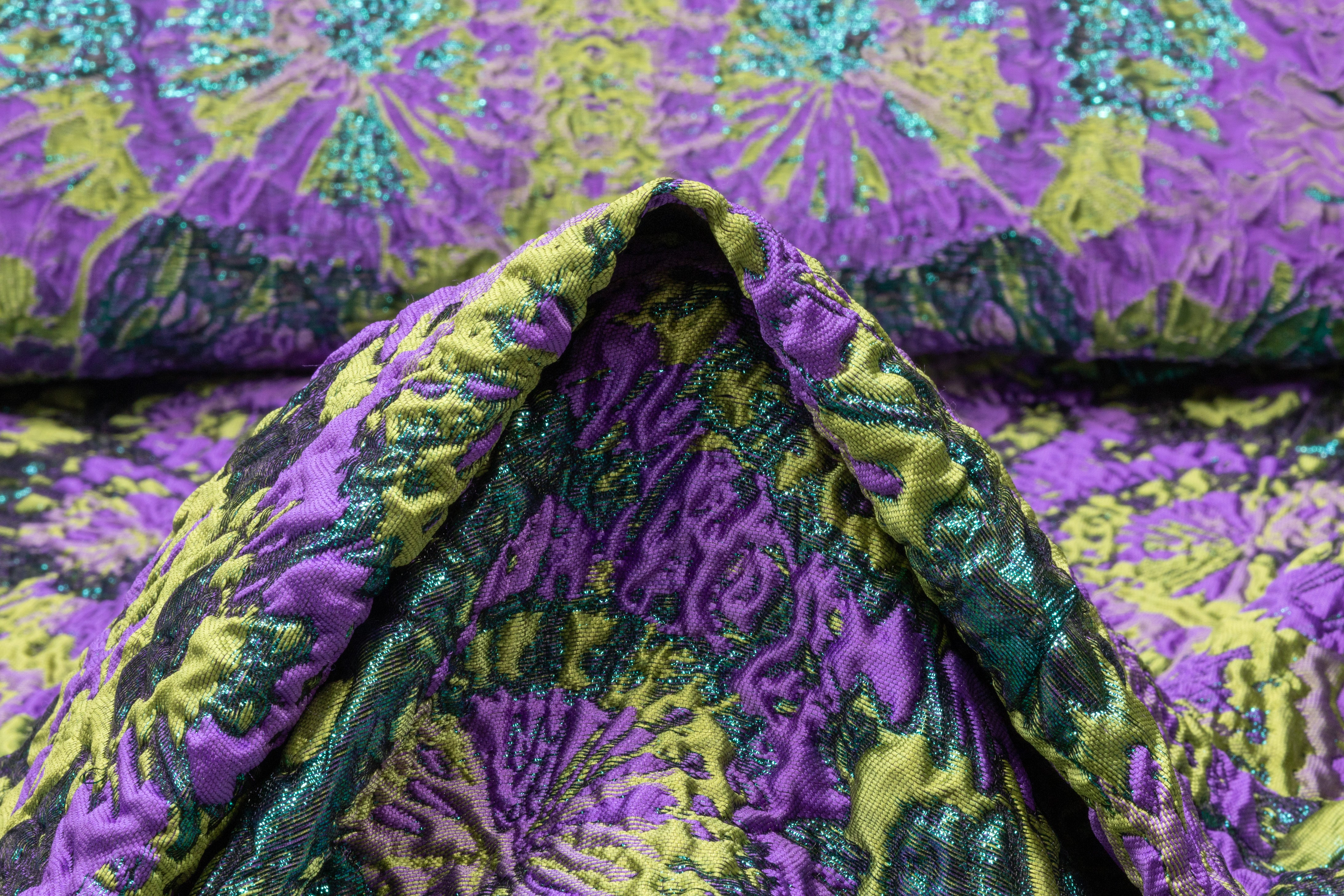 Abstract Metallic Italian Brocade - Purple / Green