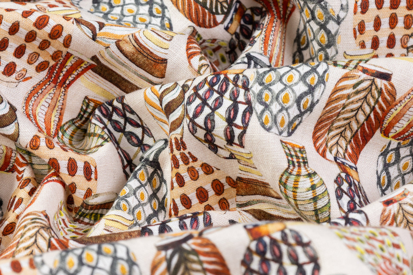 Vase Printed Italian Linen Viscose Blend - Off White