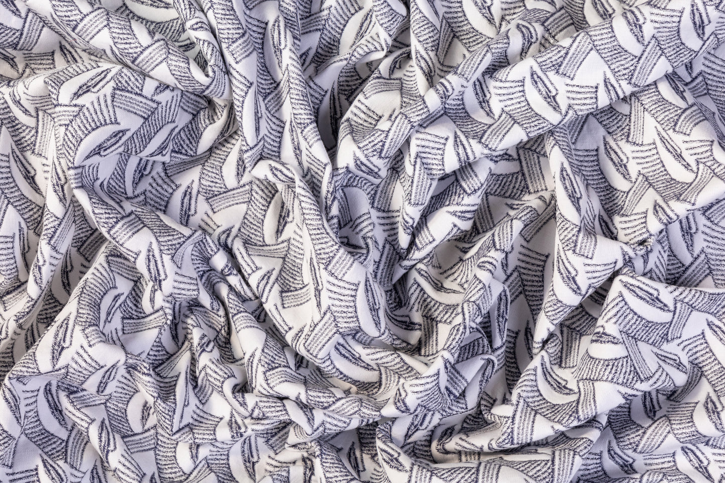 Geometric Poly Cotton Brocade - Blue / White