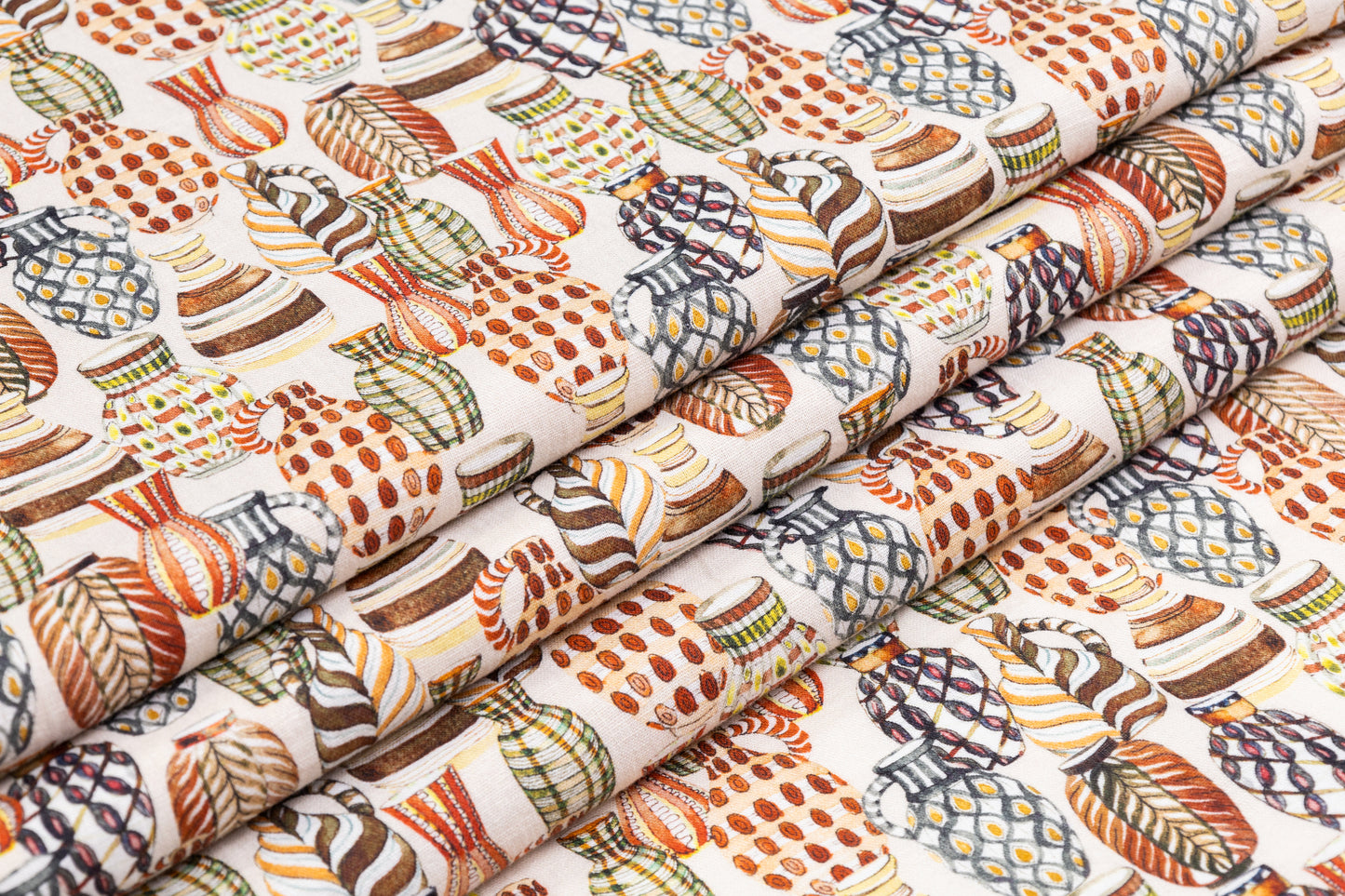 Vase Printed Italian Linen Viscose Blend - Off White