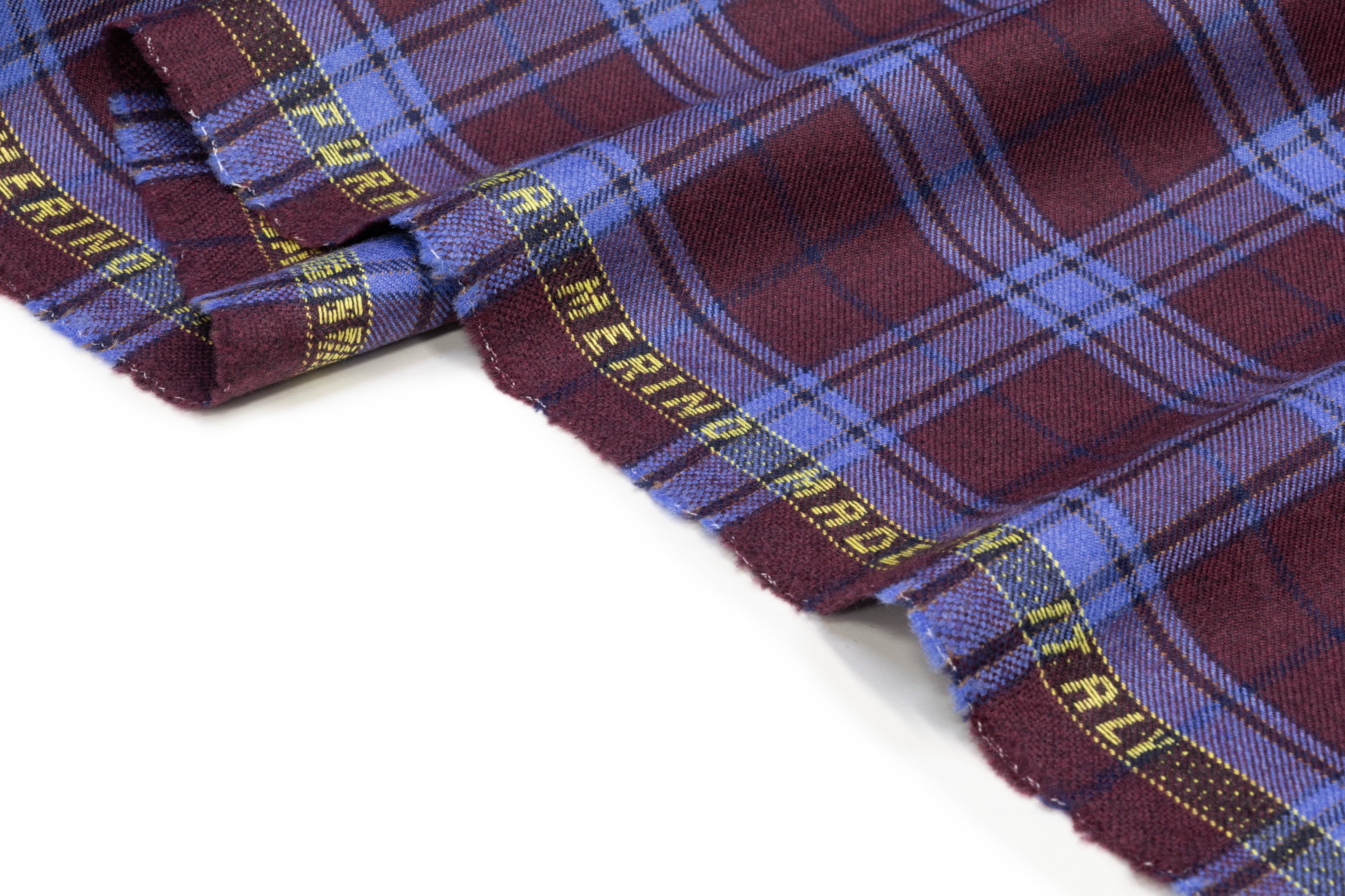 Plaid Italian Wool Flannel Suiting - Burgundy / Blue