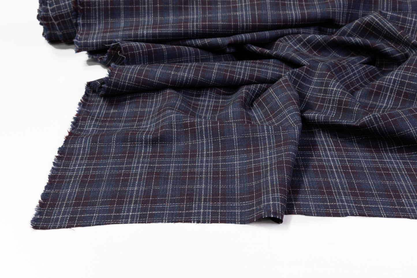 Checked Italian Wool Suiting - Navy / Burgundy / White