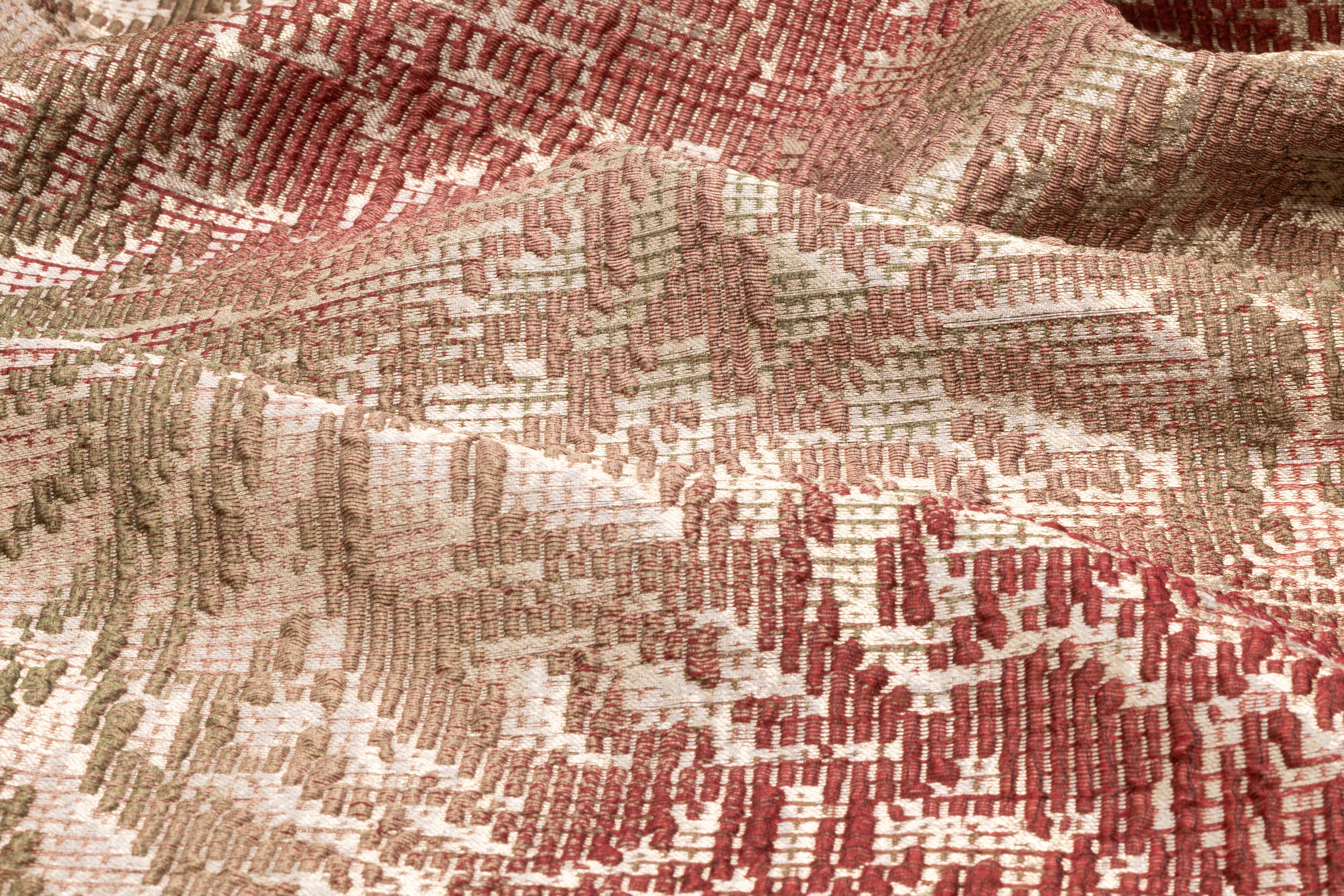 Abstract Textured Metallic Italian Brocade - Terracotta / Taupe / Olive