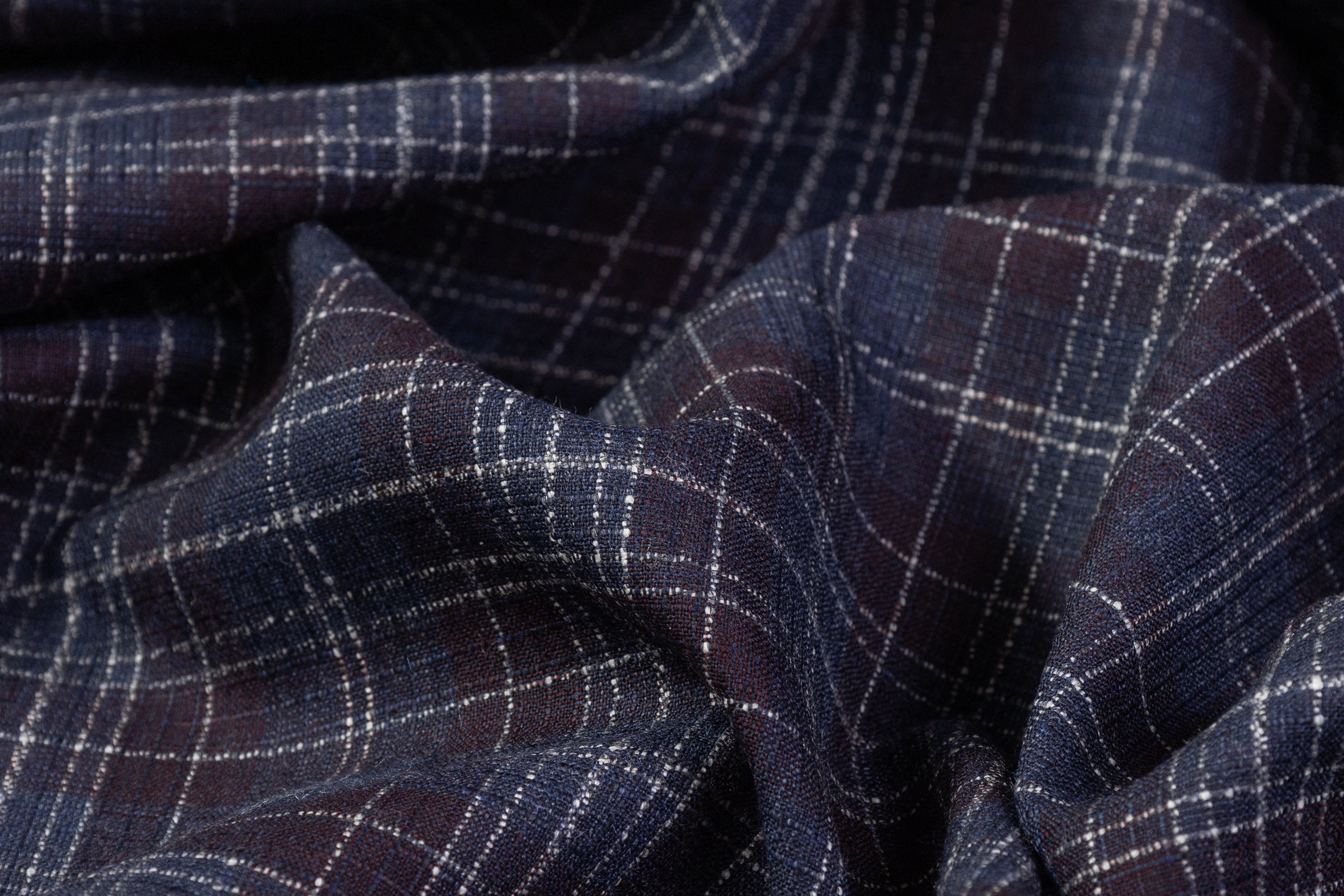Checked Italian Wool Suiting - Navy / Burgundy / White