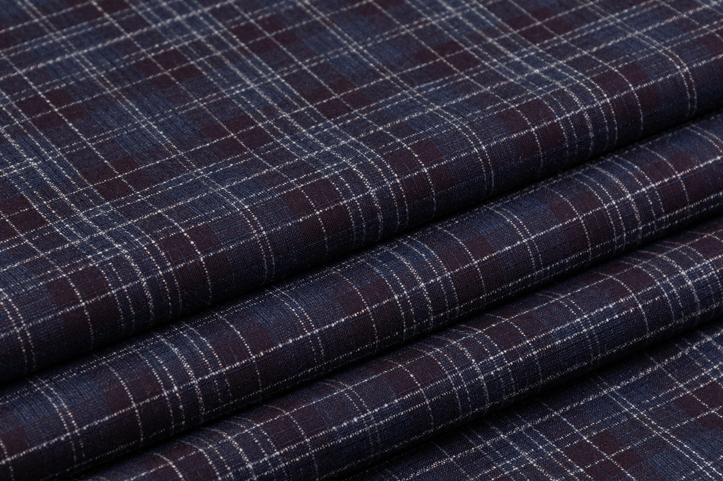 Checked Italian Wool Suiting - Navy / Burgundy / White