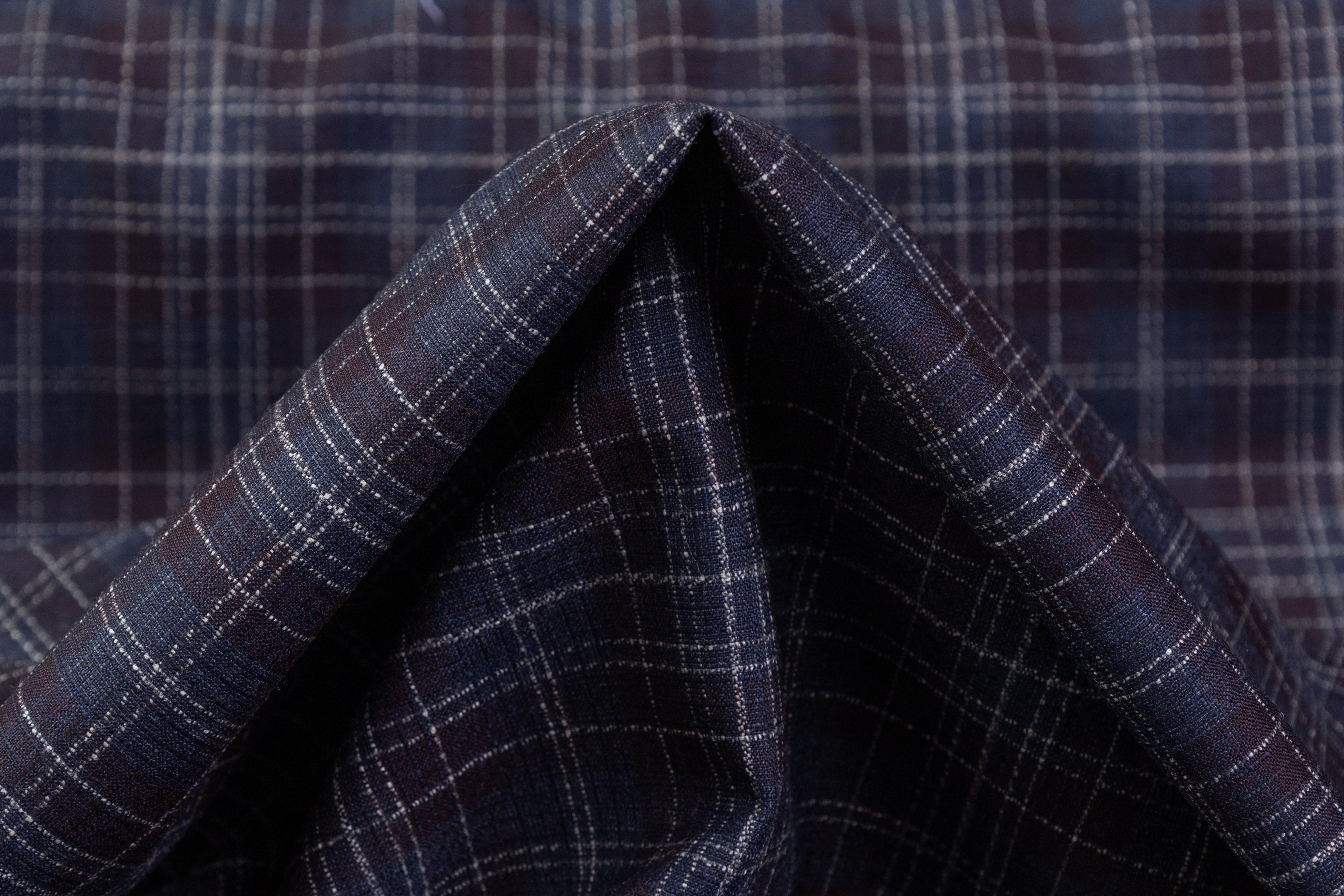Checked Italian Wool Suiting - Navy / Burgundy / White