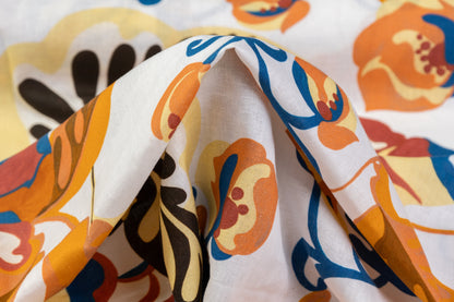 Floral Italian Linen Viscose Blend - Multicolor