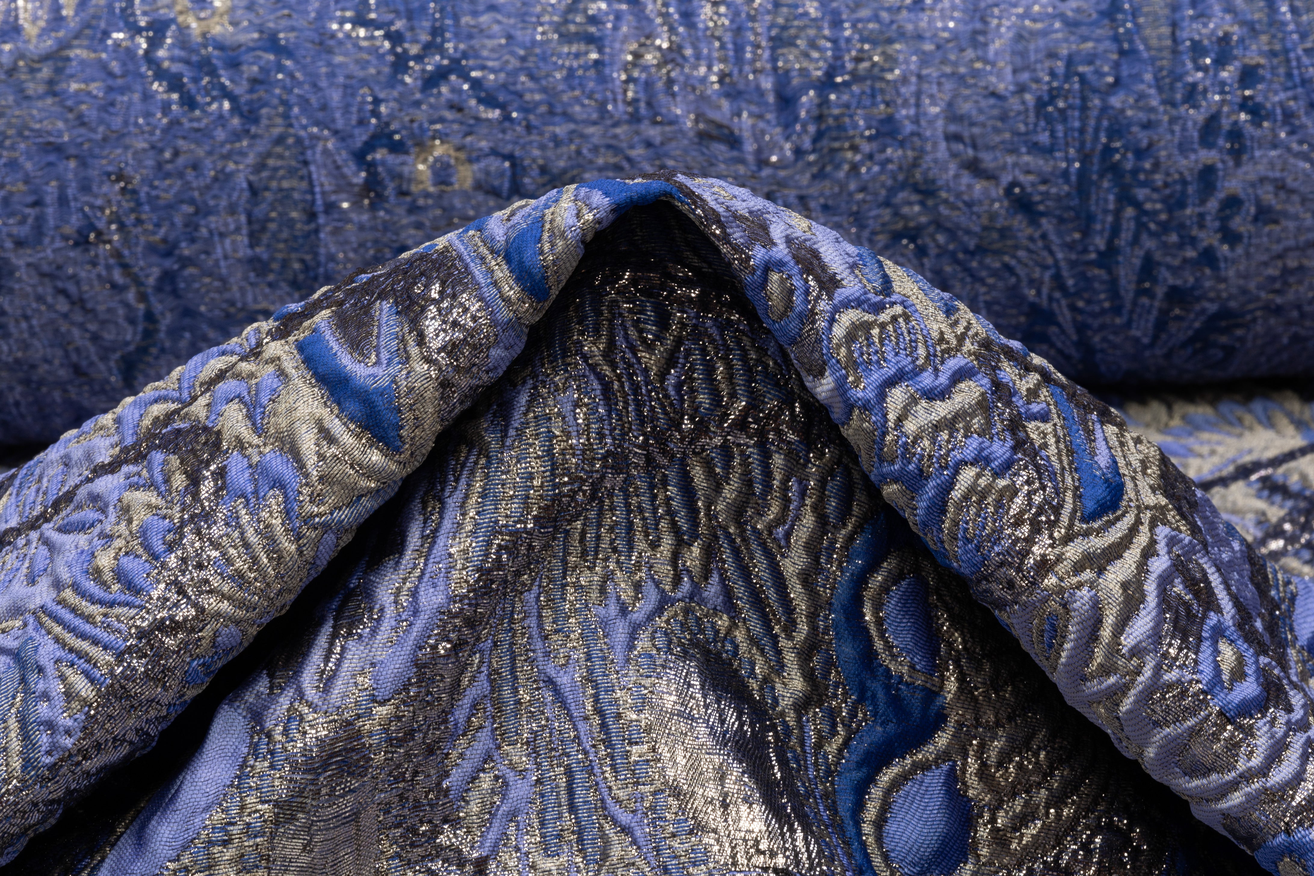 Abstract Metallic Italian Brocade - Blue / Periwinkle / Silver