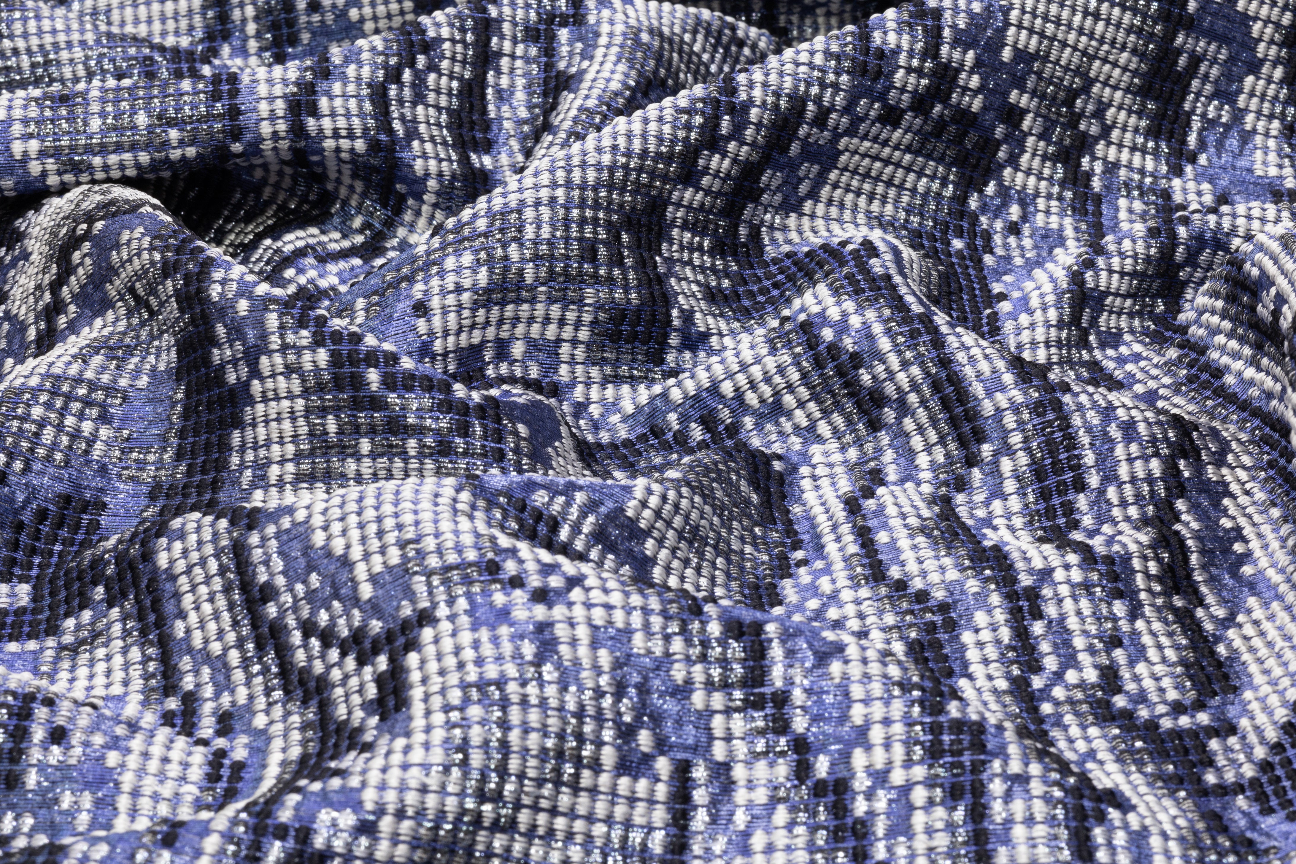 Textured Metallic Italian Brocade - Blue / Silver