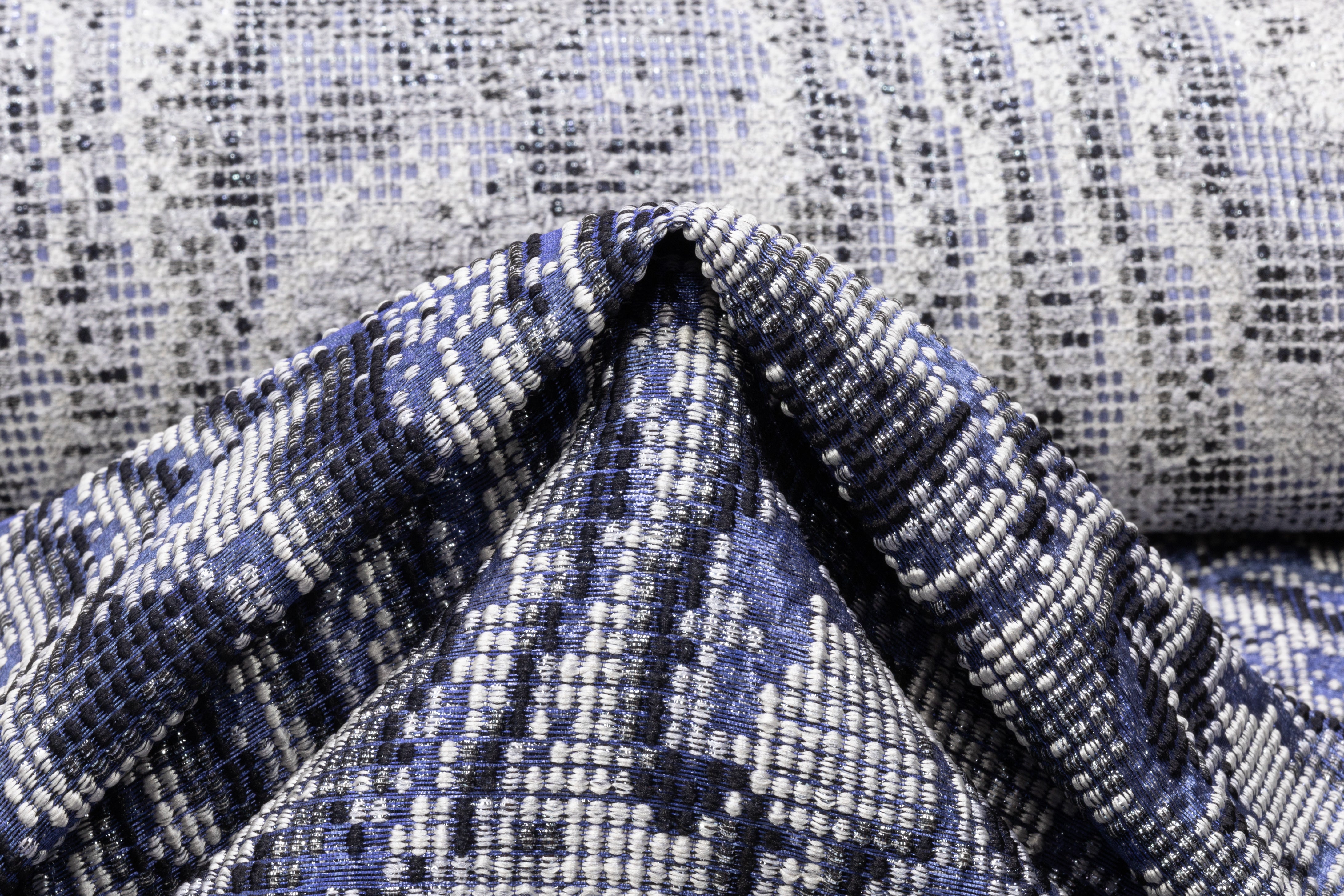 Textured Metallic Italian Brocade - Blue / Silver