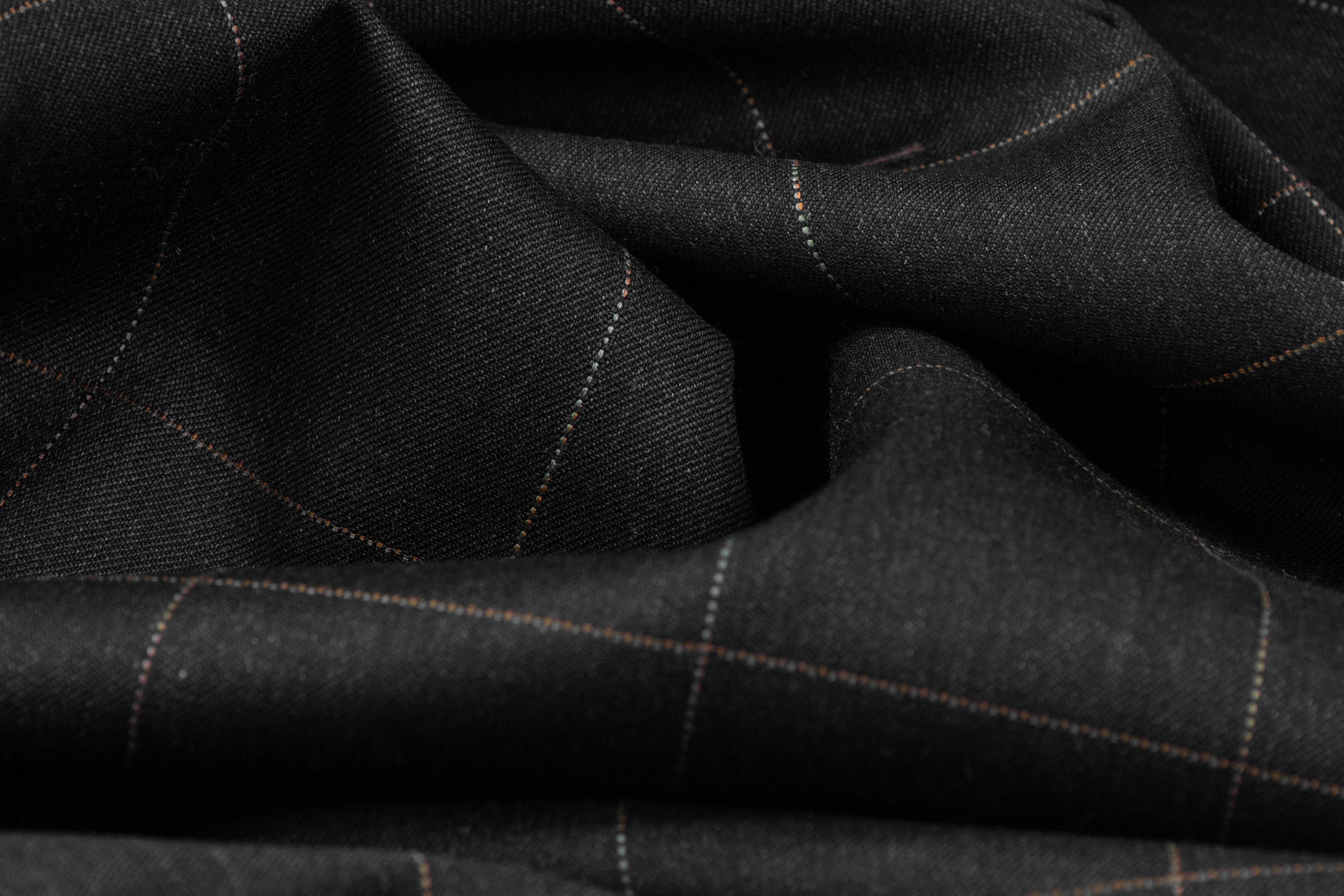 Windowpane Italian Wool Suiting - Charcoal Gray / Multicolor