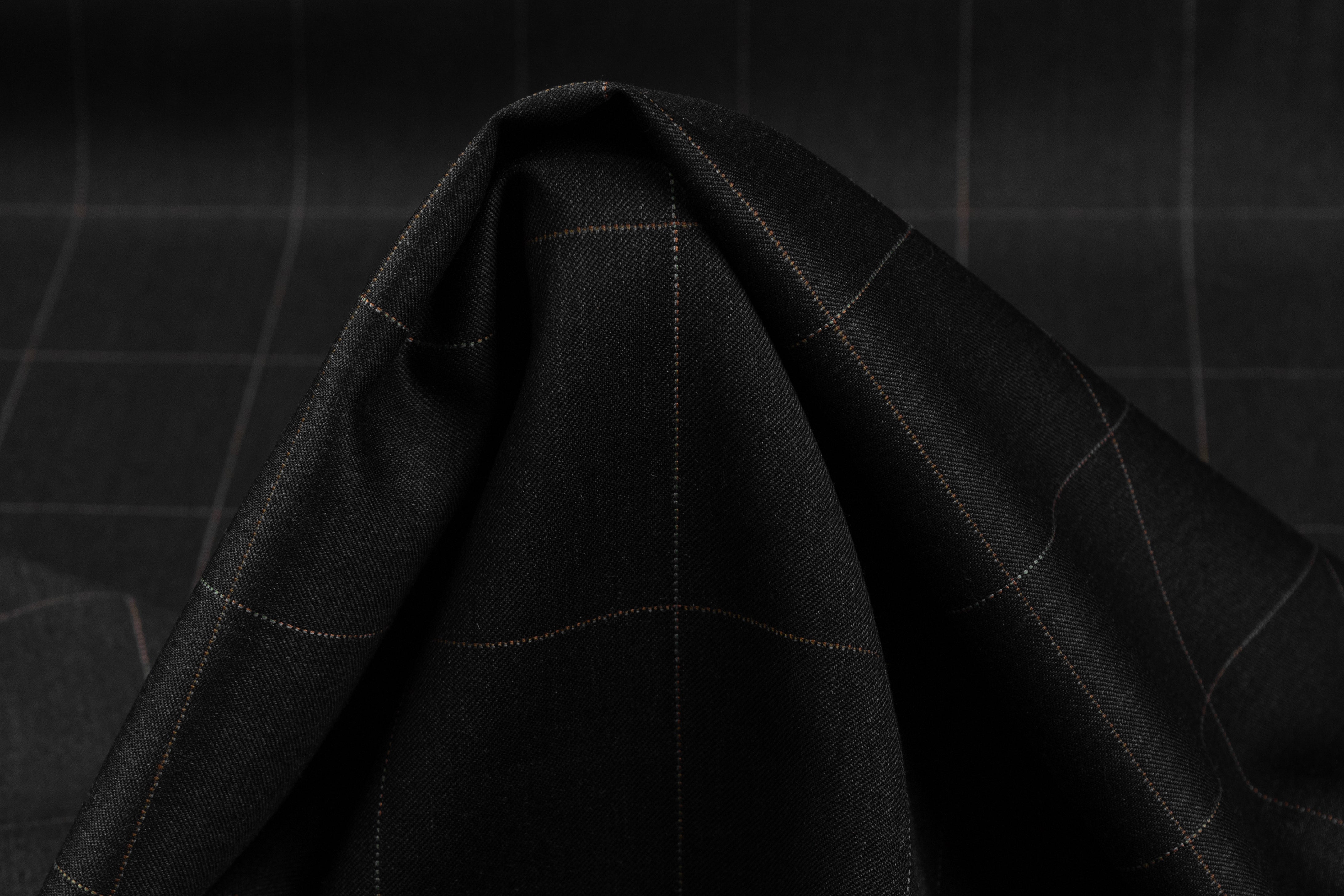 Windowpane Italian Wool Suiting - Charcoal Gray / Multicolor