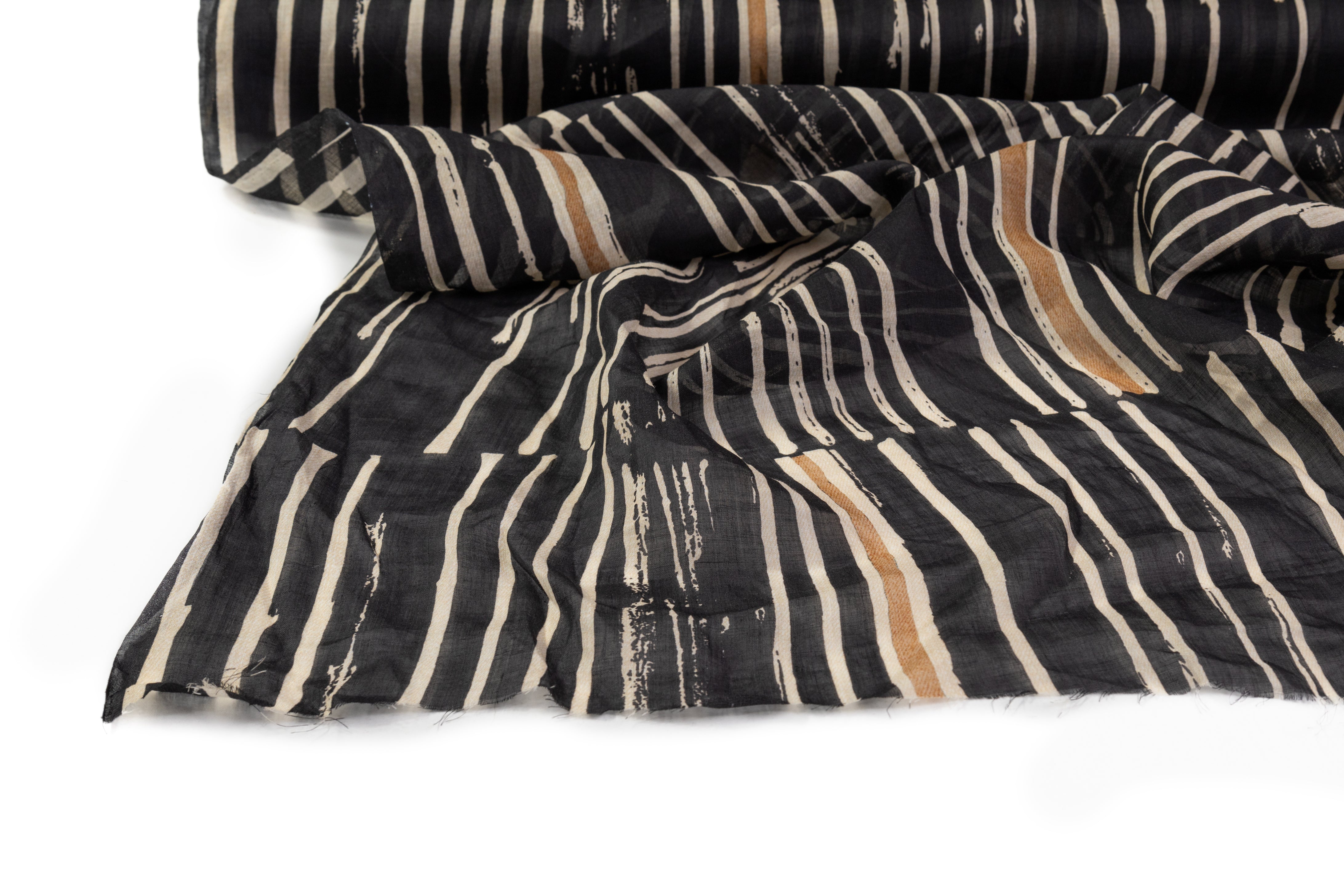 Segmented Striped Italian Linen - Black / Beige / Brown