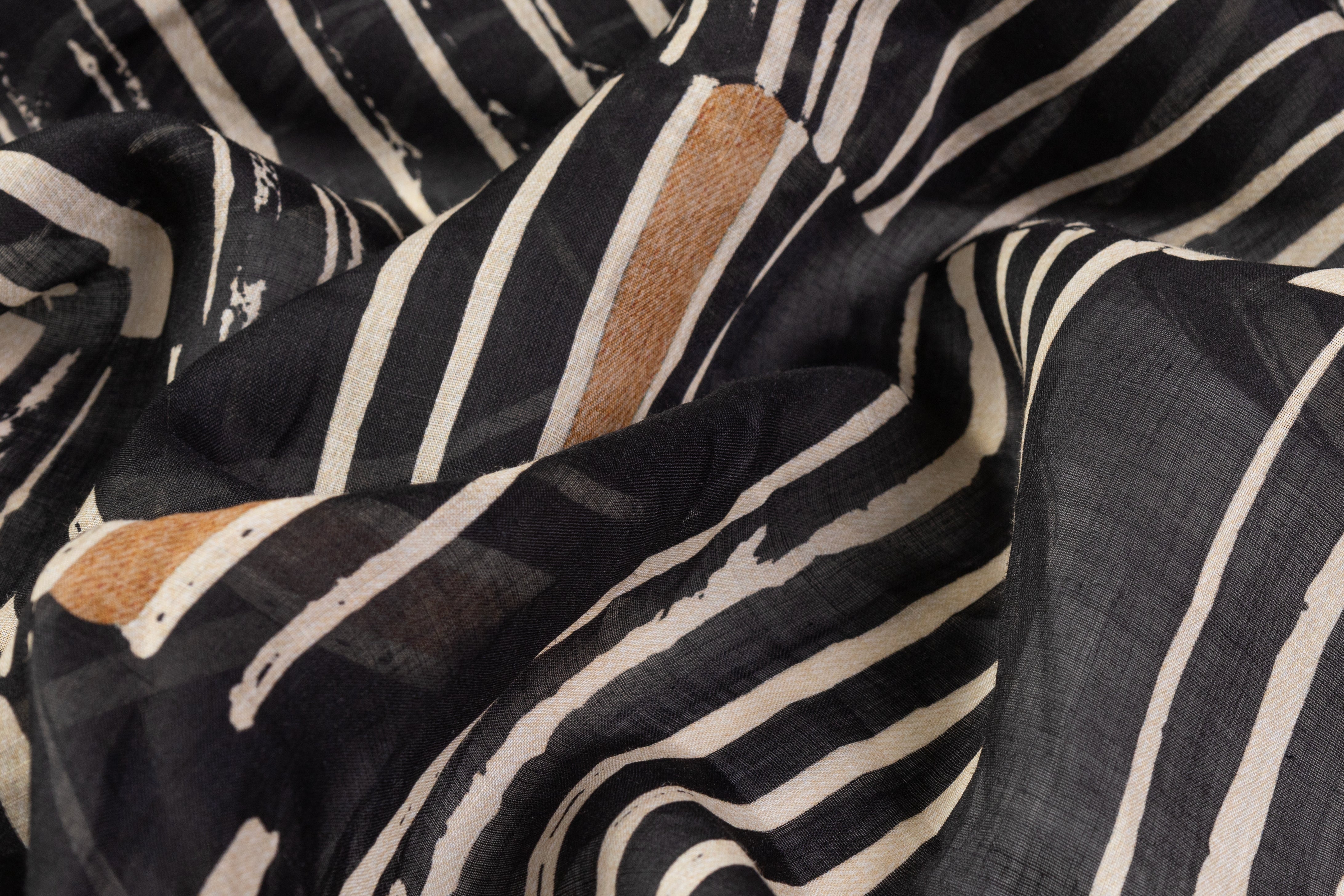 Segmented Striped Italian Linen - Black / Beige / Brown