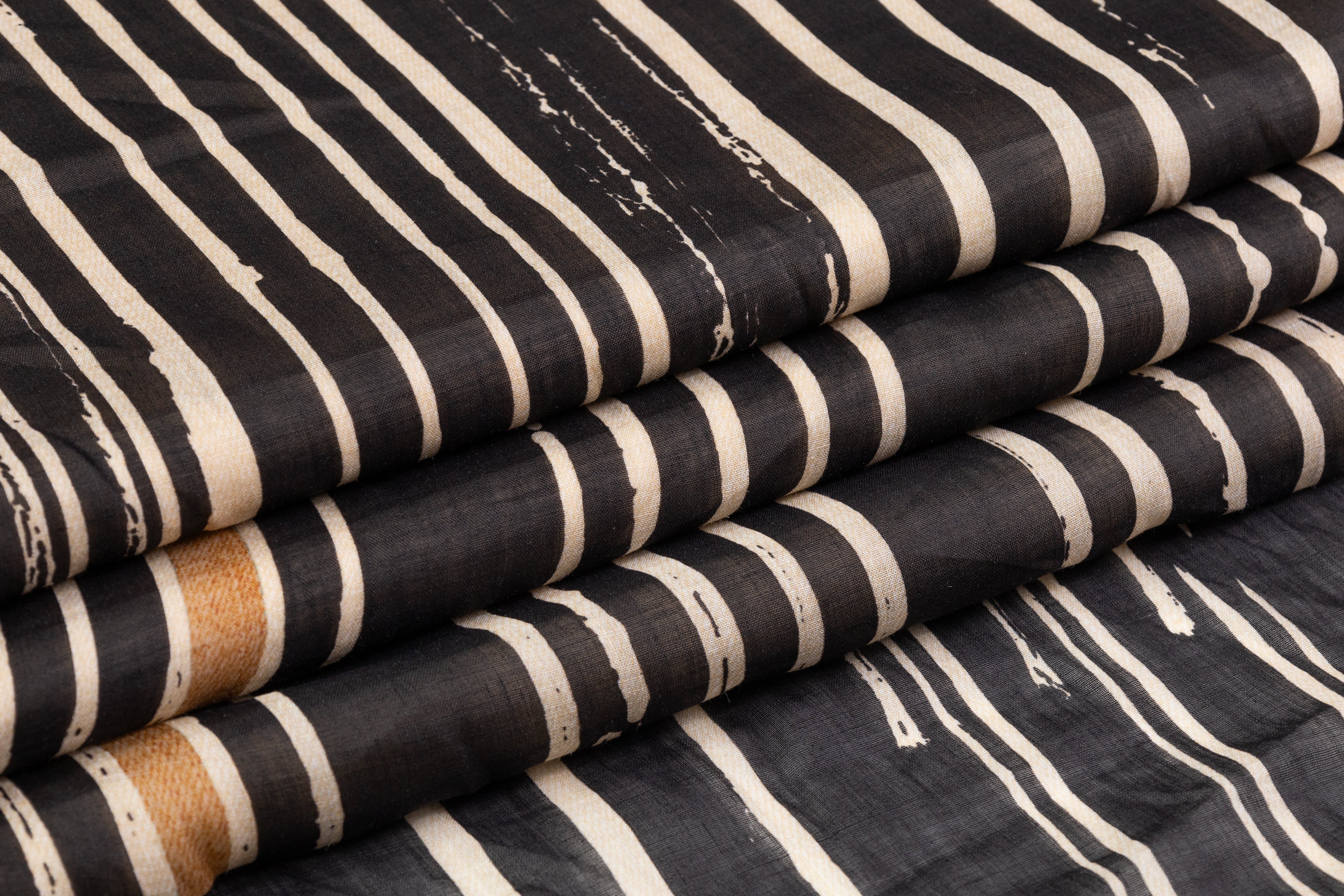 Segmented Striped Italian Linen - Black / Beige / Brown
