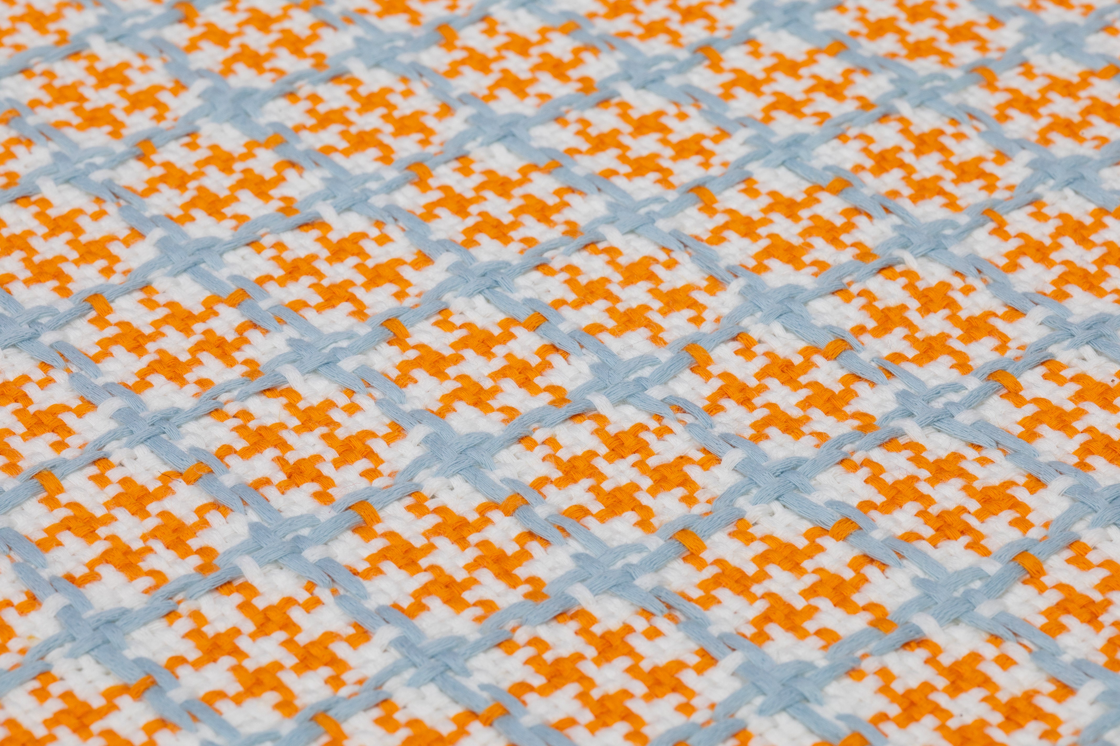 Checked Italian Cotton Tweed - Orange / Blue / White