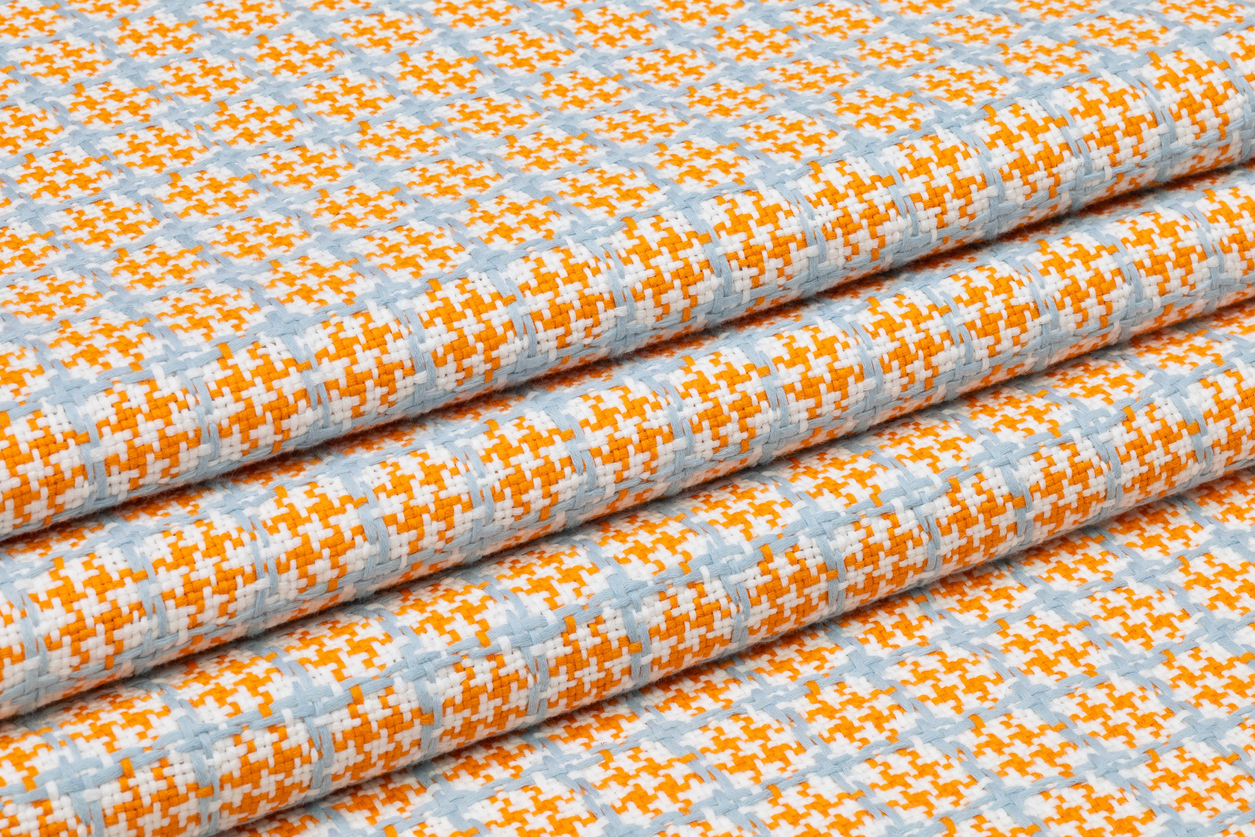 Checked Italian Cotton Tweed - Orange / Blue / White