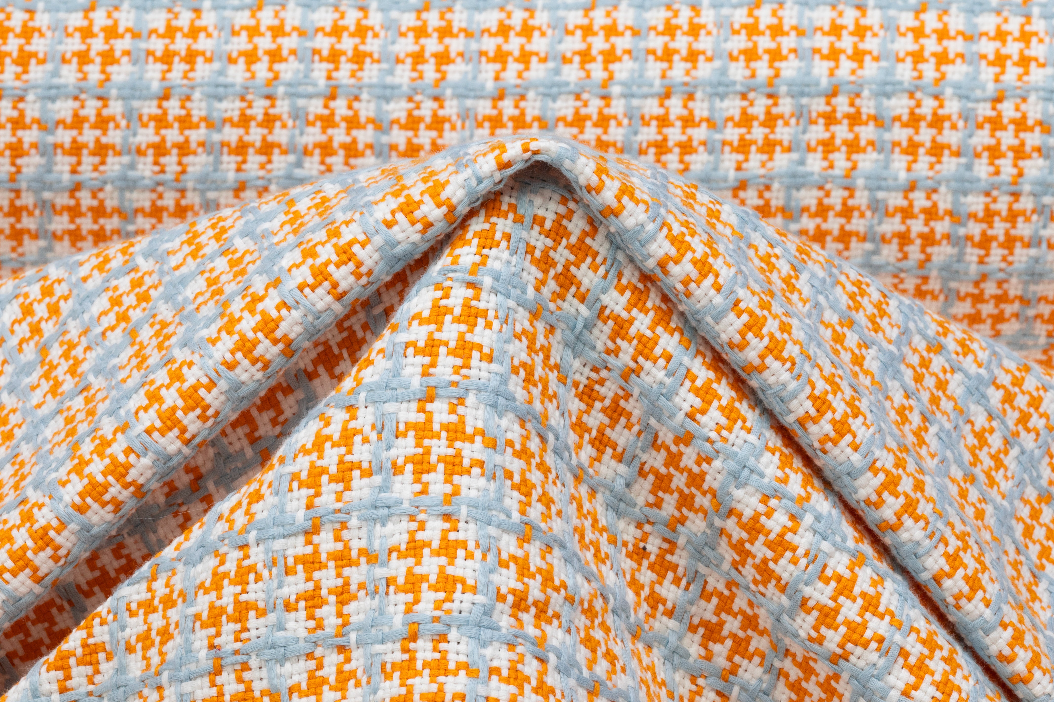 Checked Italian Cotton Tweed - Orange / Blue / White