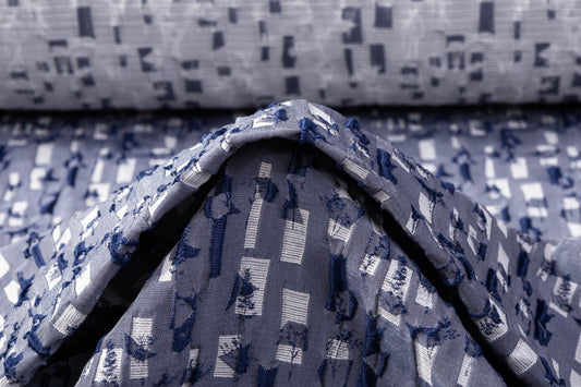 Abstract Crushed Metallic Brocade - Blue