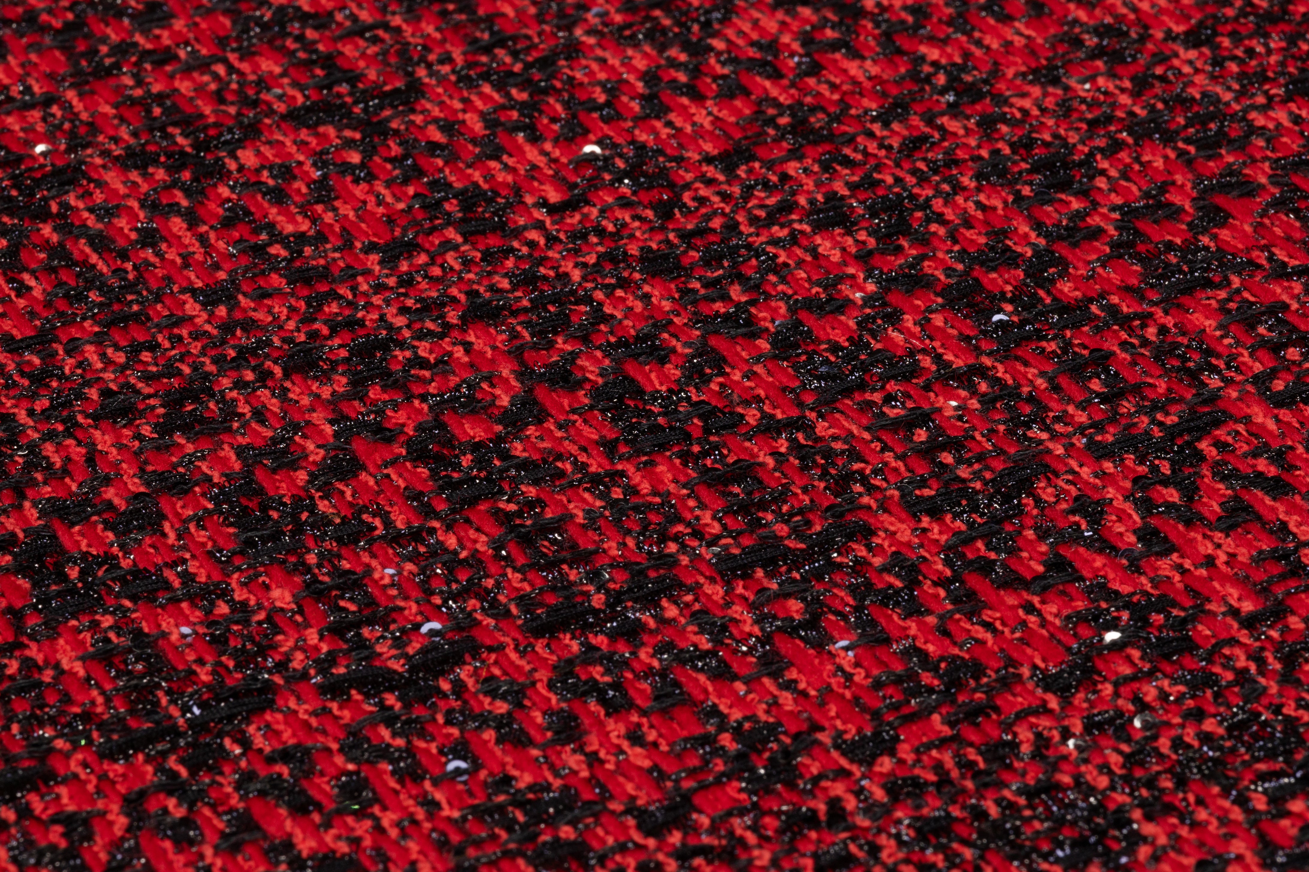 Fused Italian Wool Blend Metallic Tweed - Red / Black