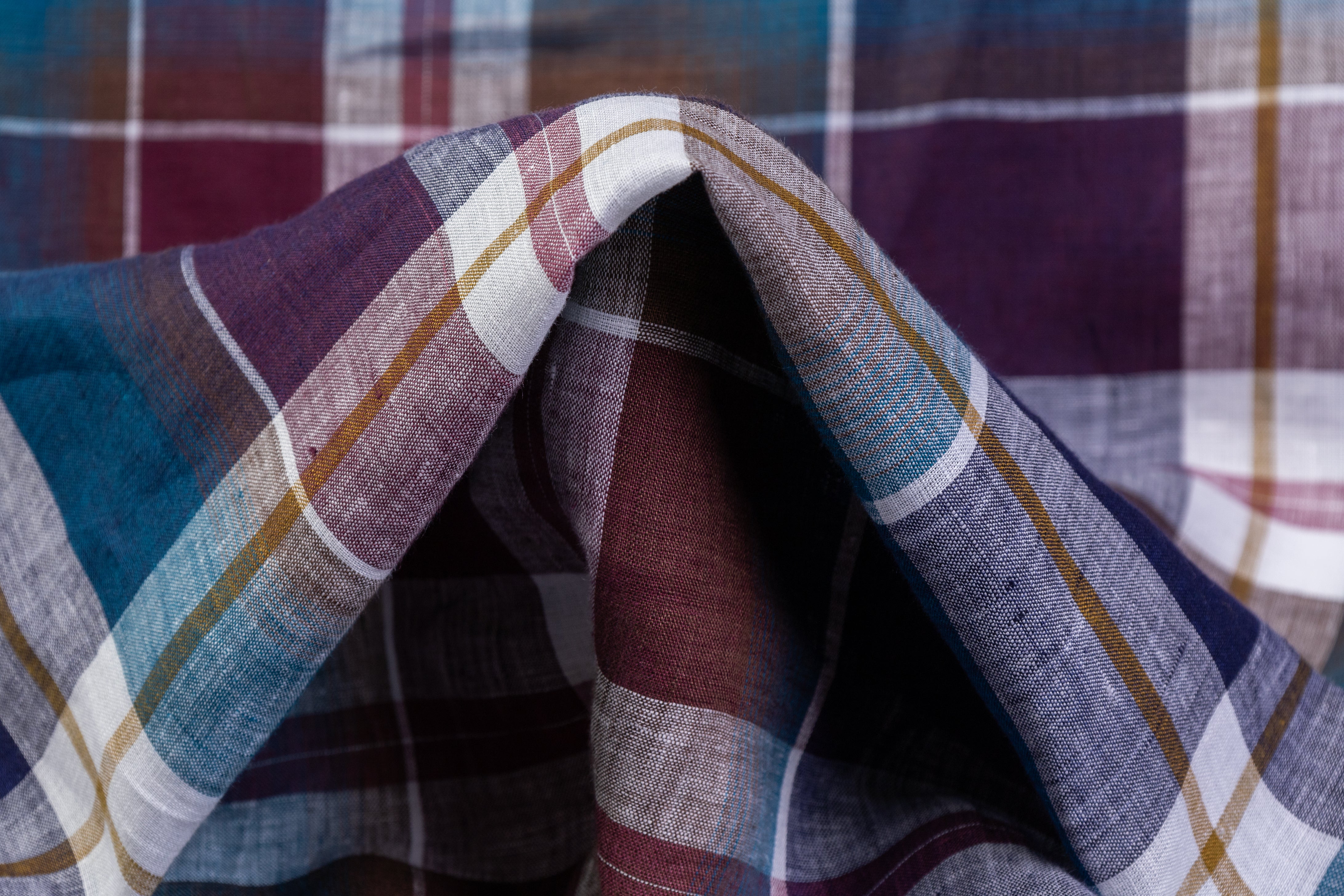 Plaid Italian Linen - Blue / Purple / Gold