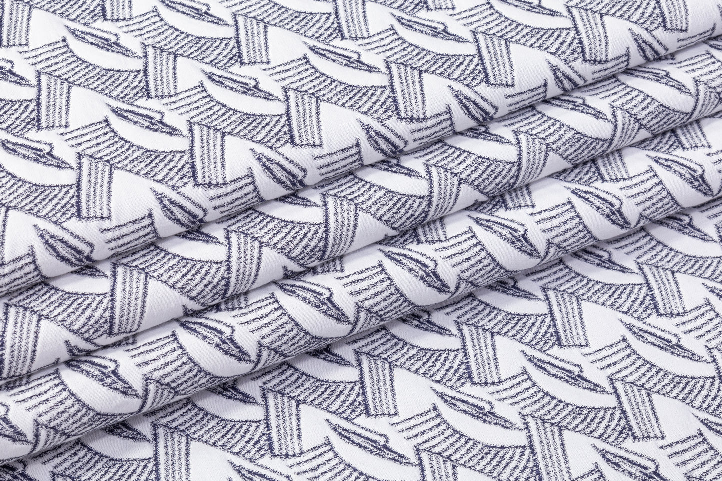 Geometric Poly Cotton Brocade - Blue / White