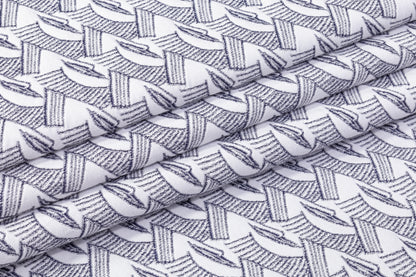 Geometric Poly Cotton Brocade - Blue / White