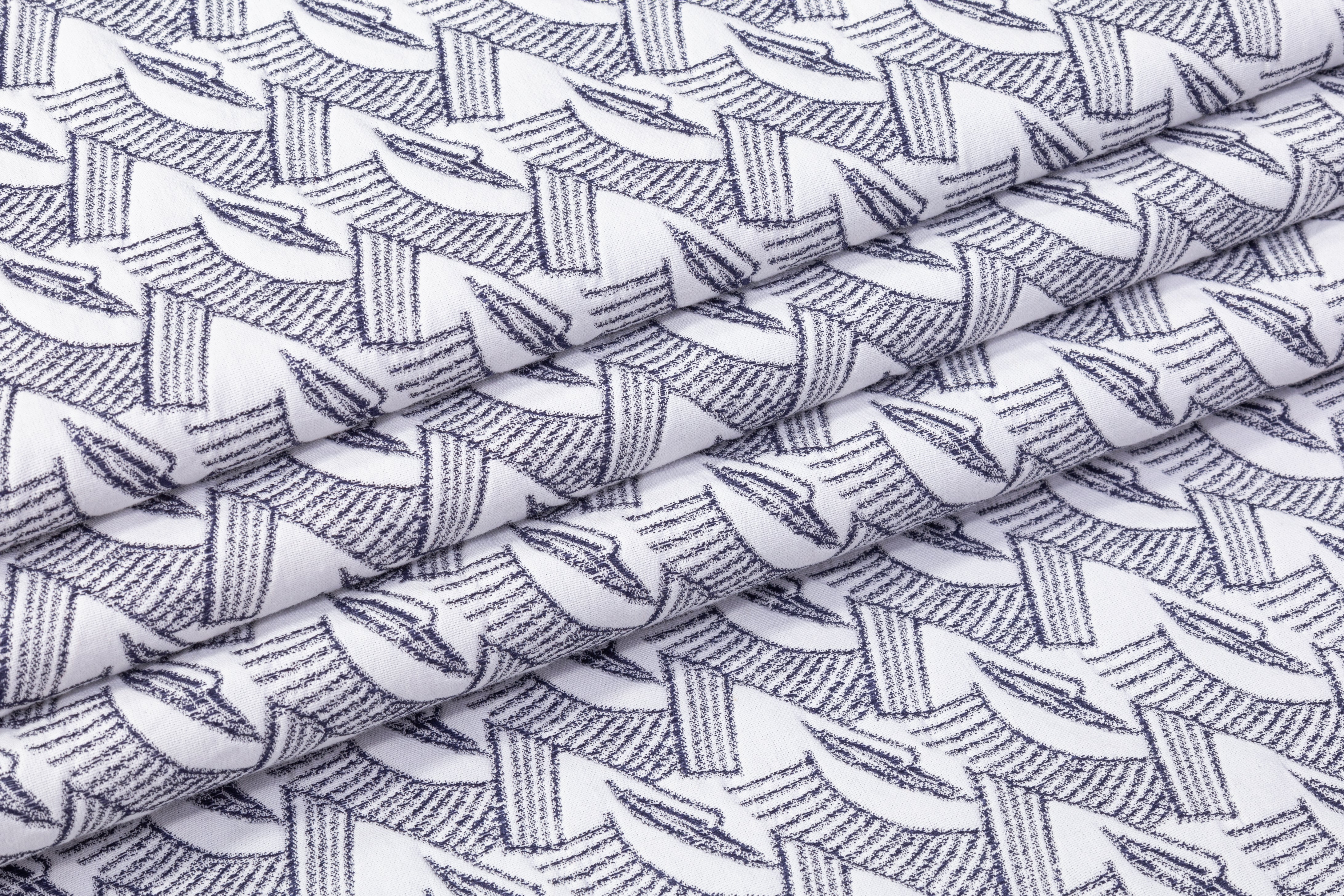 Geometric Poly Cotton Brocade - Blue / White