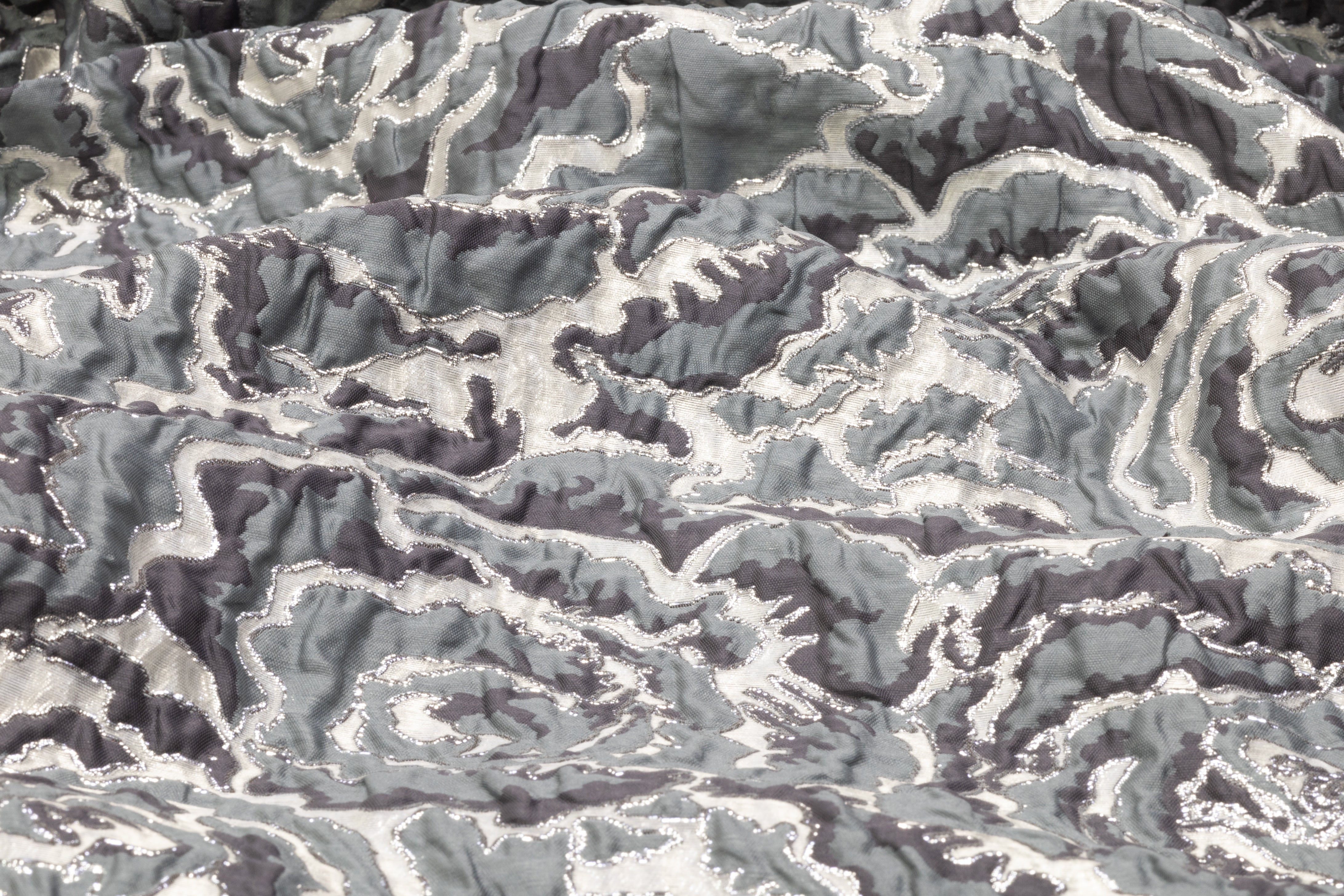 Floral Metallic Crinkled Italian Brocade - Gray / Slate Blue