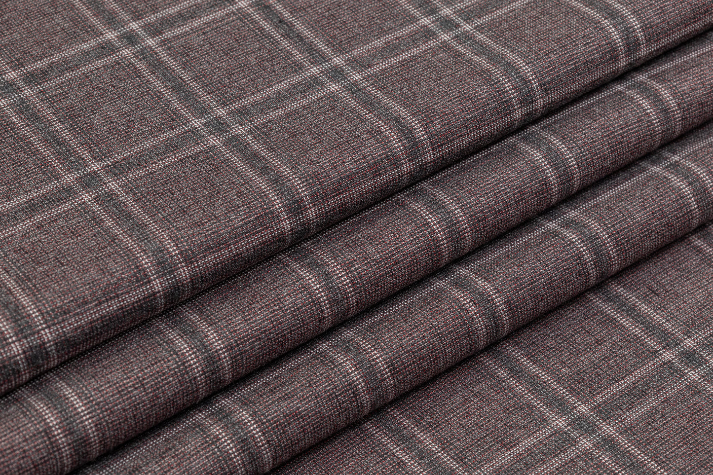 Checked Italian Wool Cotton Silk Suiting - Gray / Red
