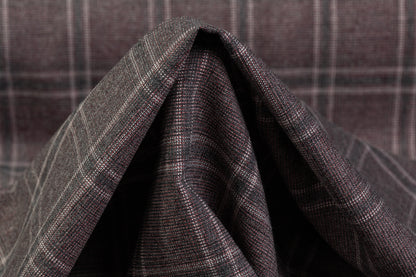 Checked Italian Wool Cotton Silk Suiting - Gray / Red
