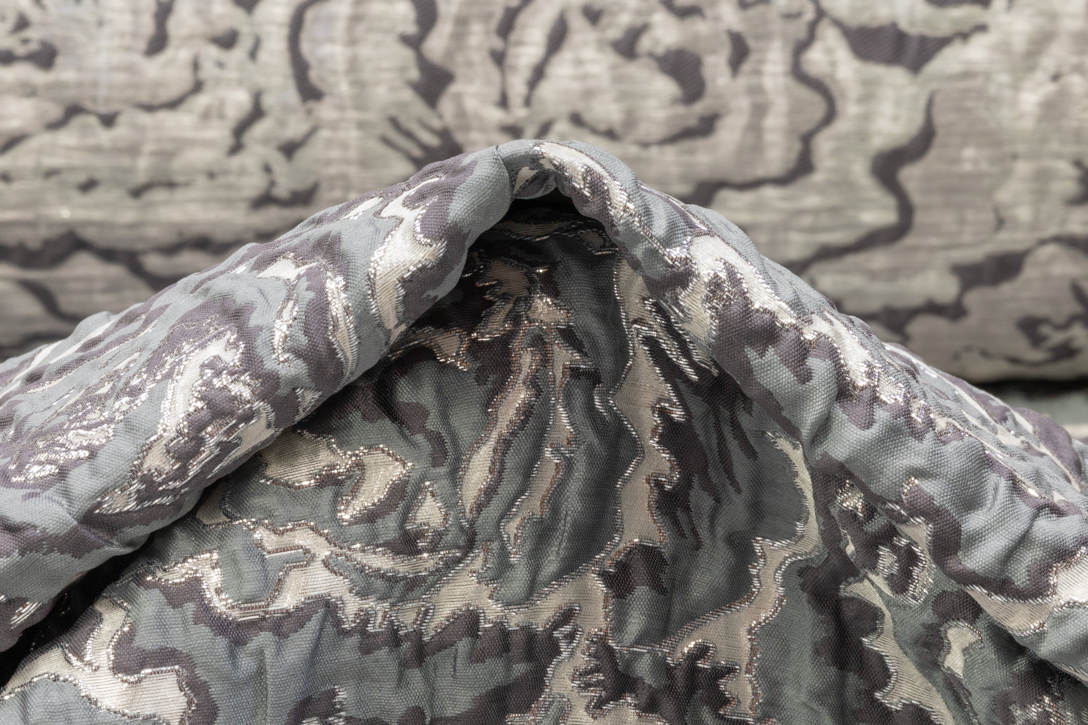 Floral Metallic Crinkled Italian Brocade - Gray / Slate Blue